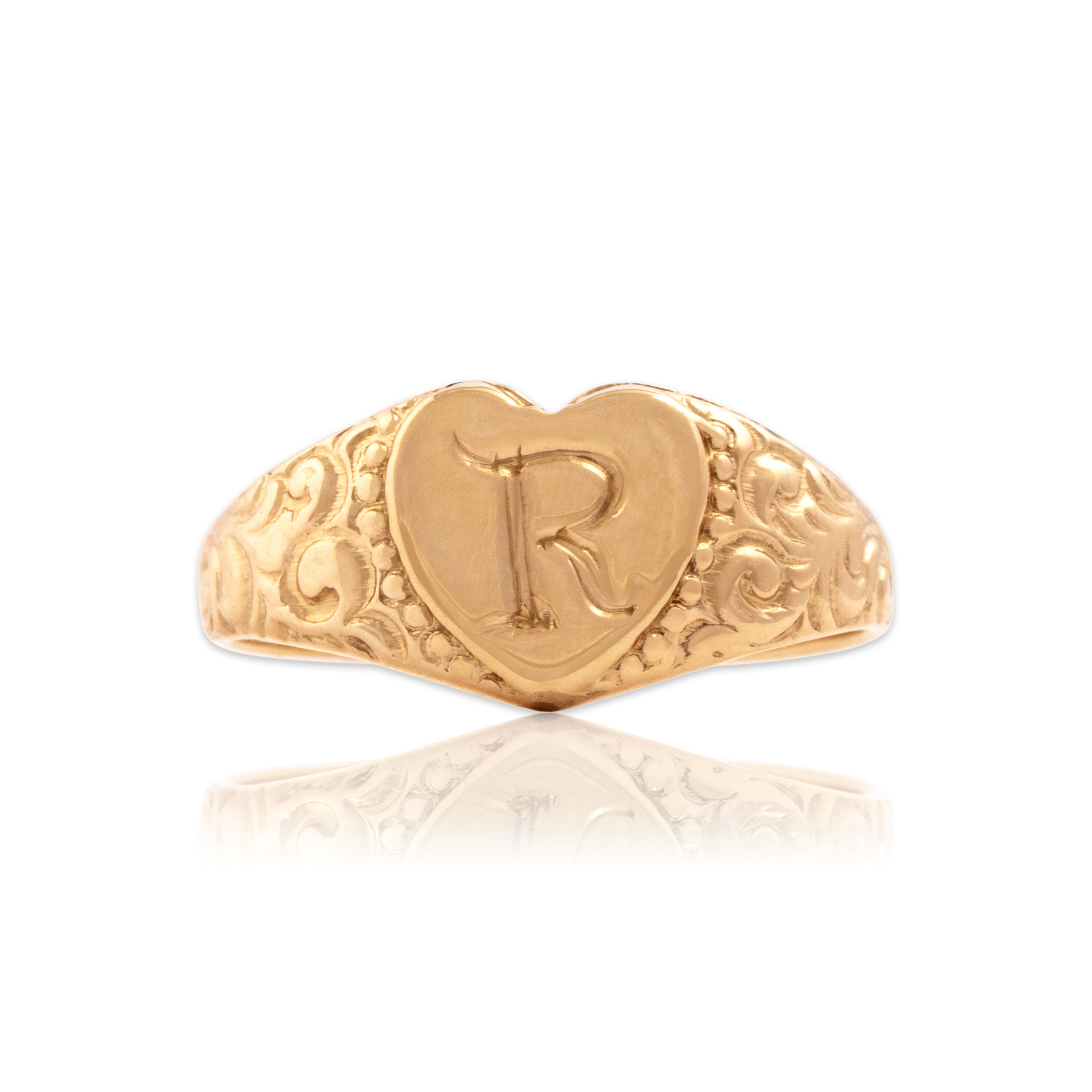 Antique 14k Rosy Yellow Gold Dainty Decorated Heart Initial 