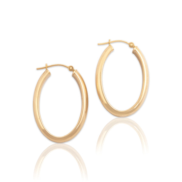 Vintage Lightweight 14k Yellow Gold Gleaming Oblong Hoop Earrings
