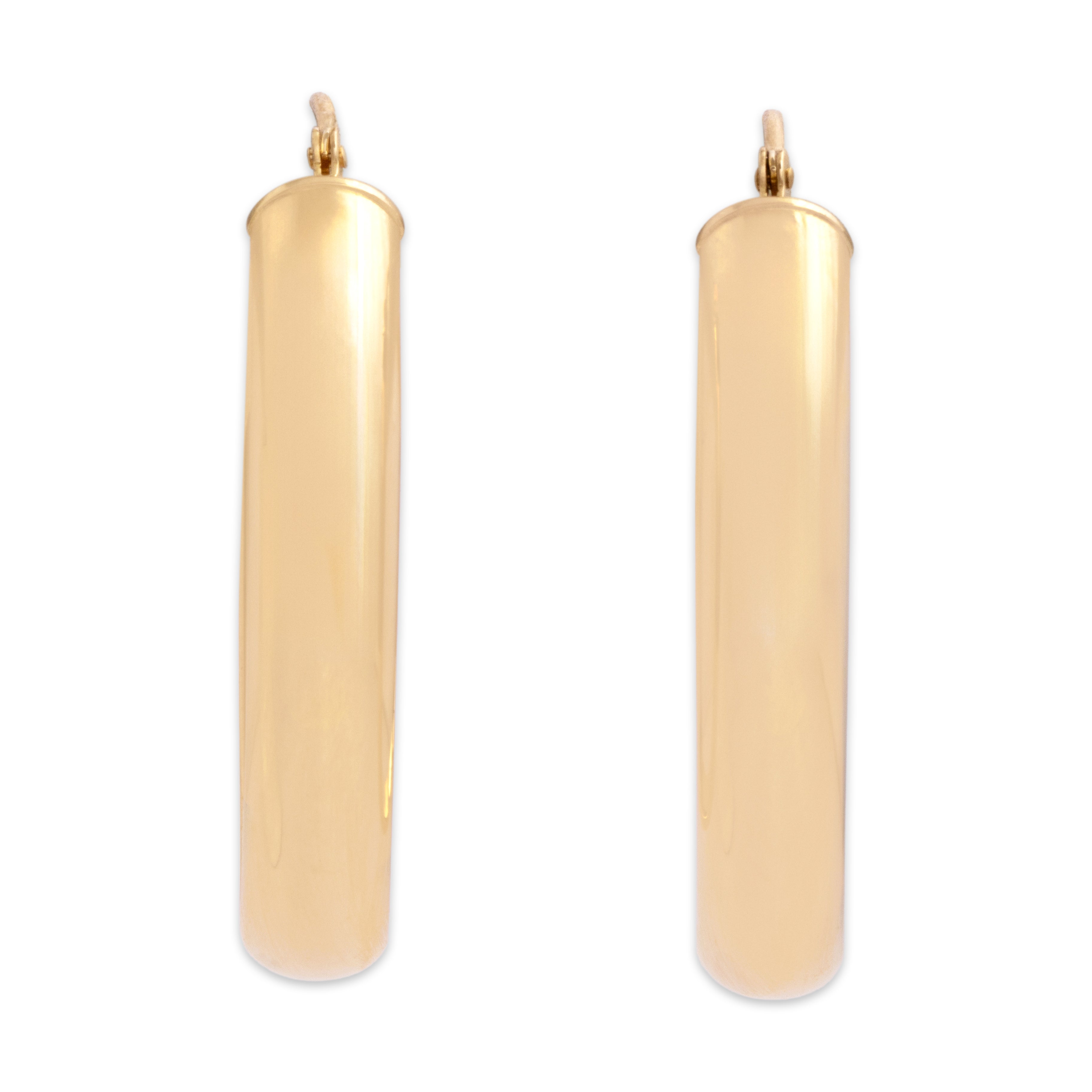 Vintage Lightweight 14k Yellow Gold Gleaming Oblong Hoop Earrings - Overall view
