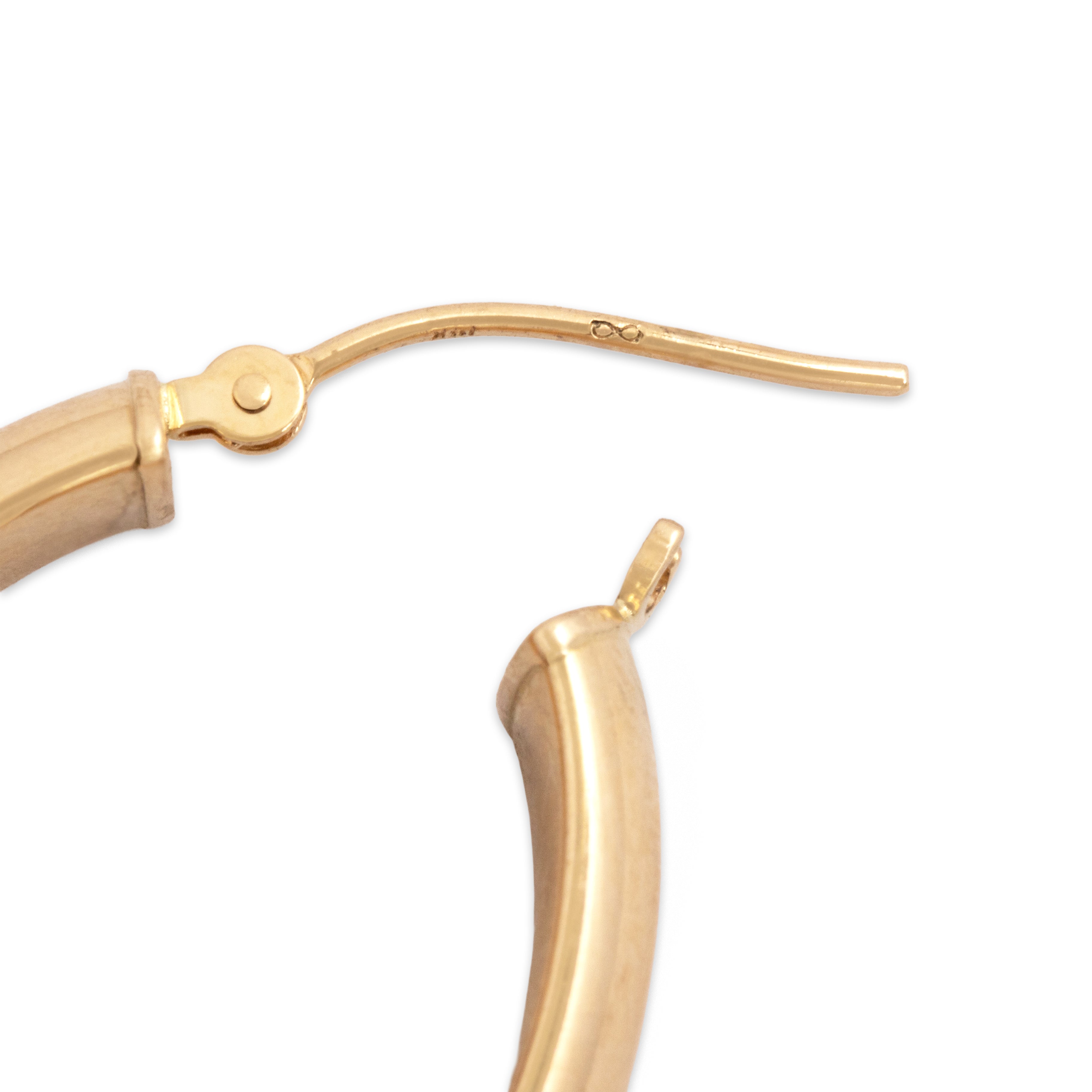 Vintage Lightweight 14k Yellow Gold Gleaming Oblong Hoop Earrings - Hallmark view