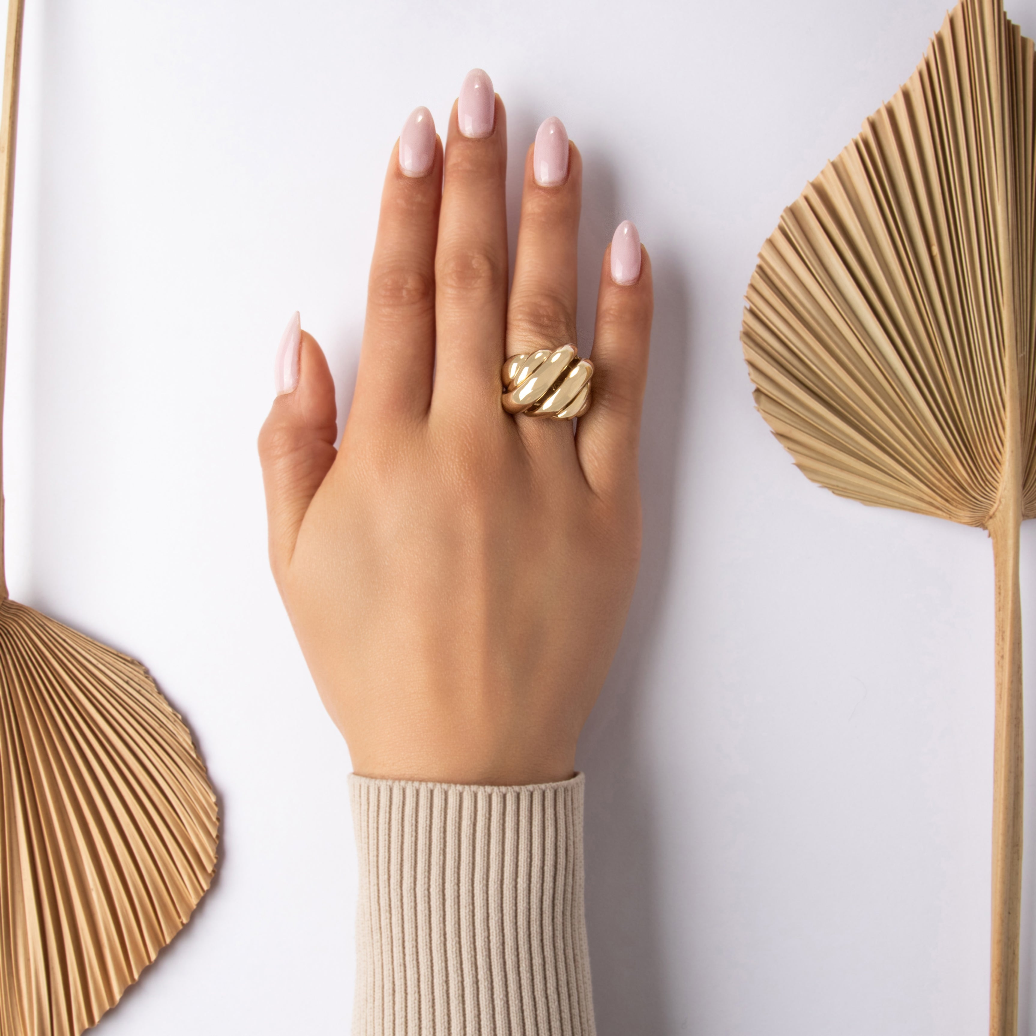 Estate Heavy 14k Yellow Gold Sculptural Swirling Dome Statement Ring - On model view