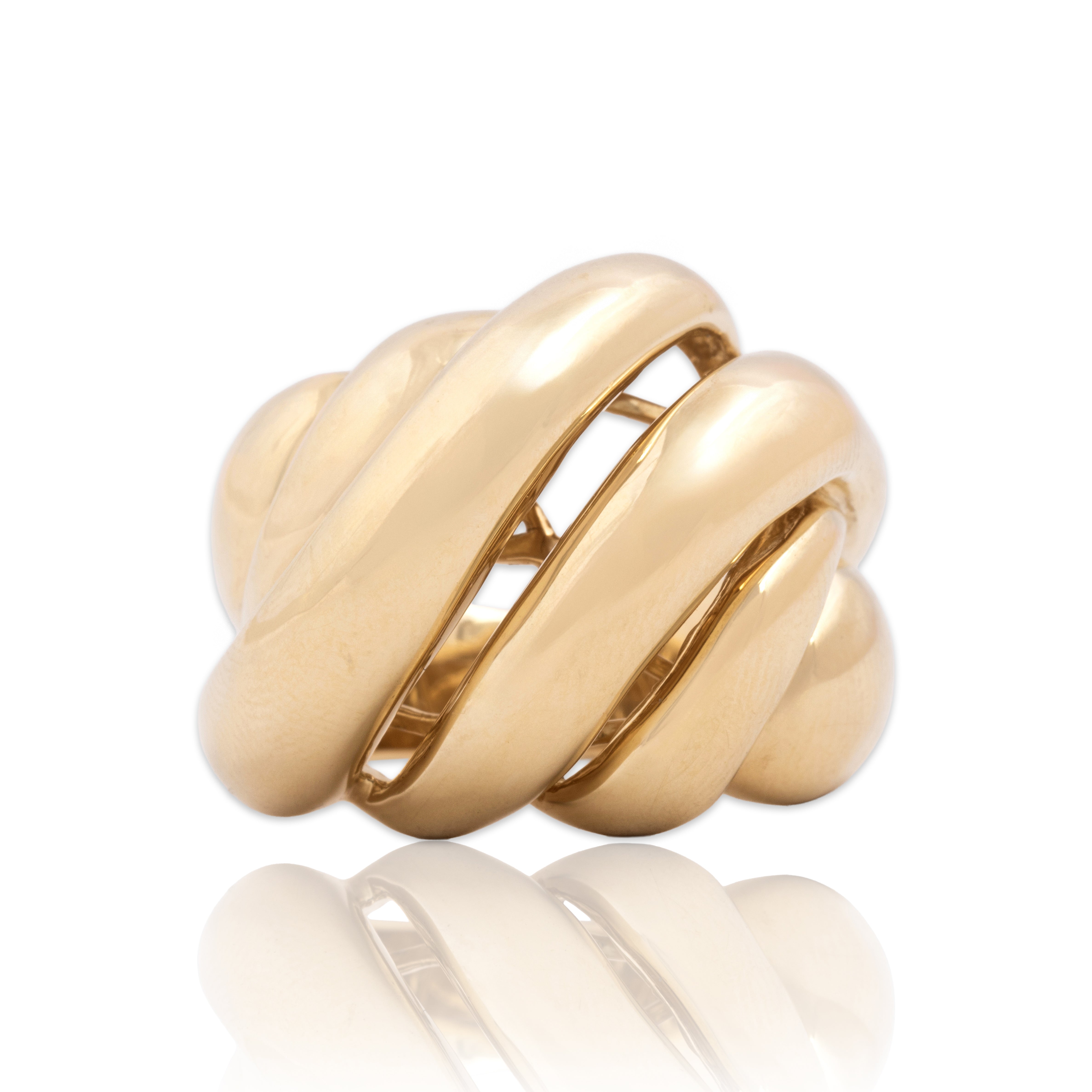 Estate Heavy 14k Yellow Gold Sculptural Swirling Dome Statement Ring - Close-up view
