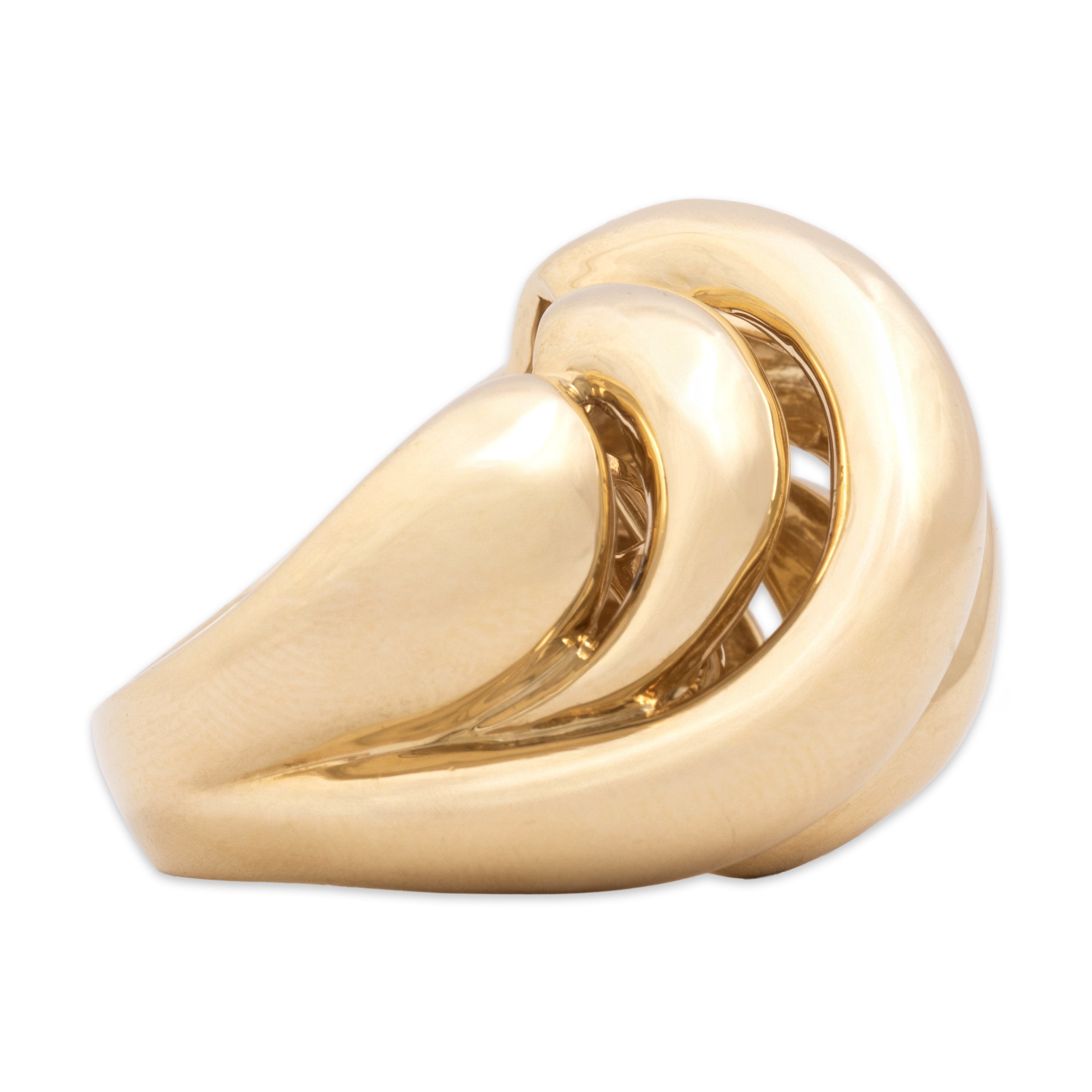 Estate Heavy 14k Yellow Gold Sculptural Swirling Dome Statement Ring - Side view