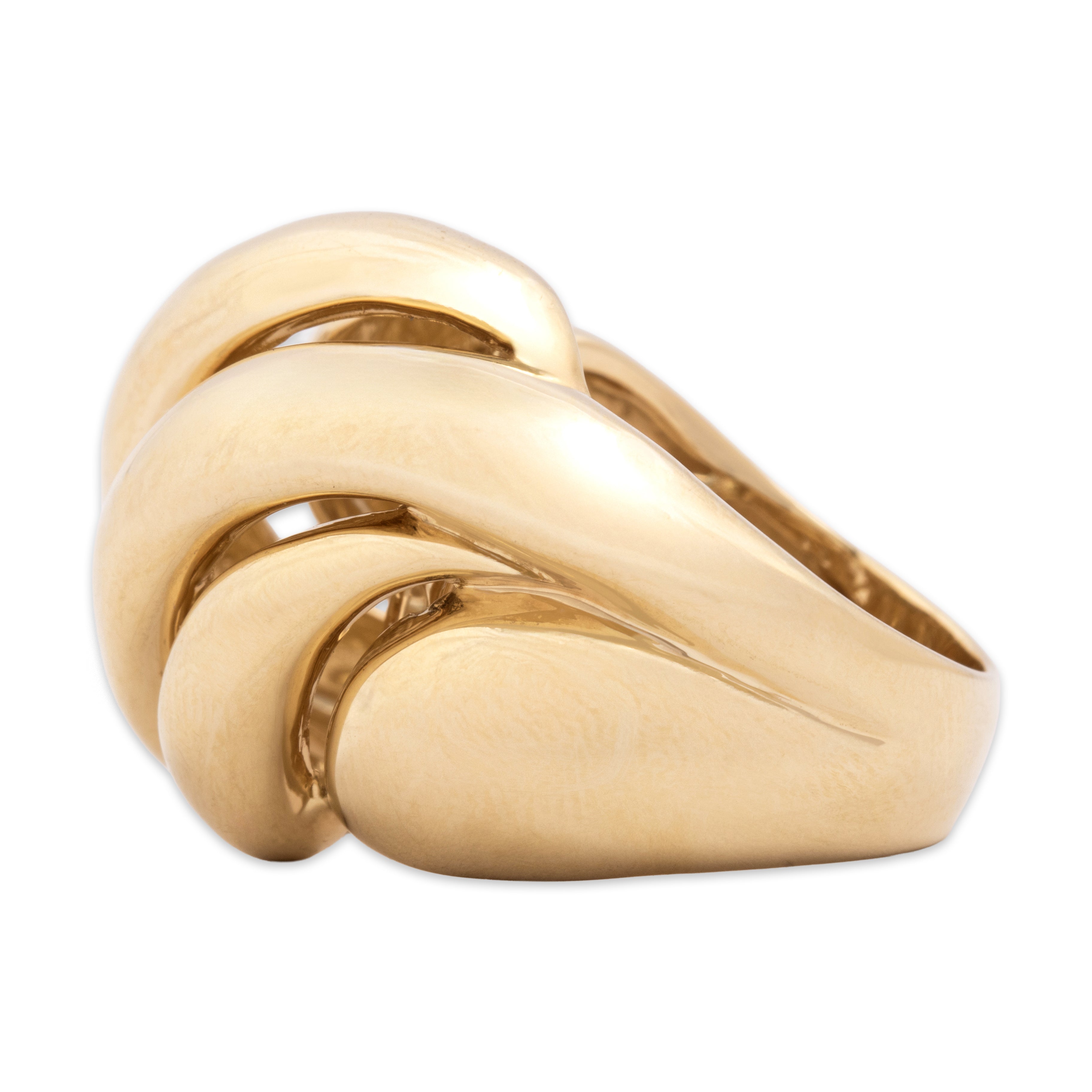 Estate Heavy 14k Yellow Gold Sculptural Swirling Dome Statement Ring - Side view