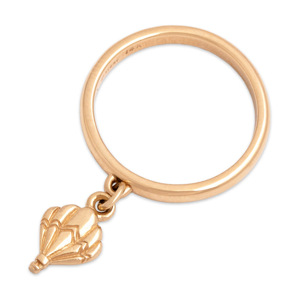 Vintage 14k Yellow Gold Hot Air Balloon Dangle Charm Ring 7.00