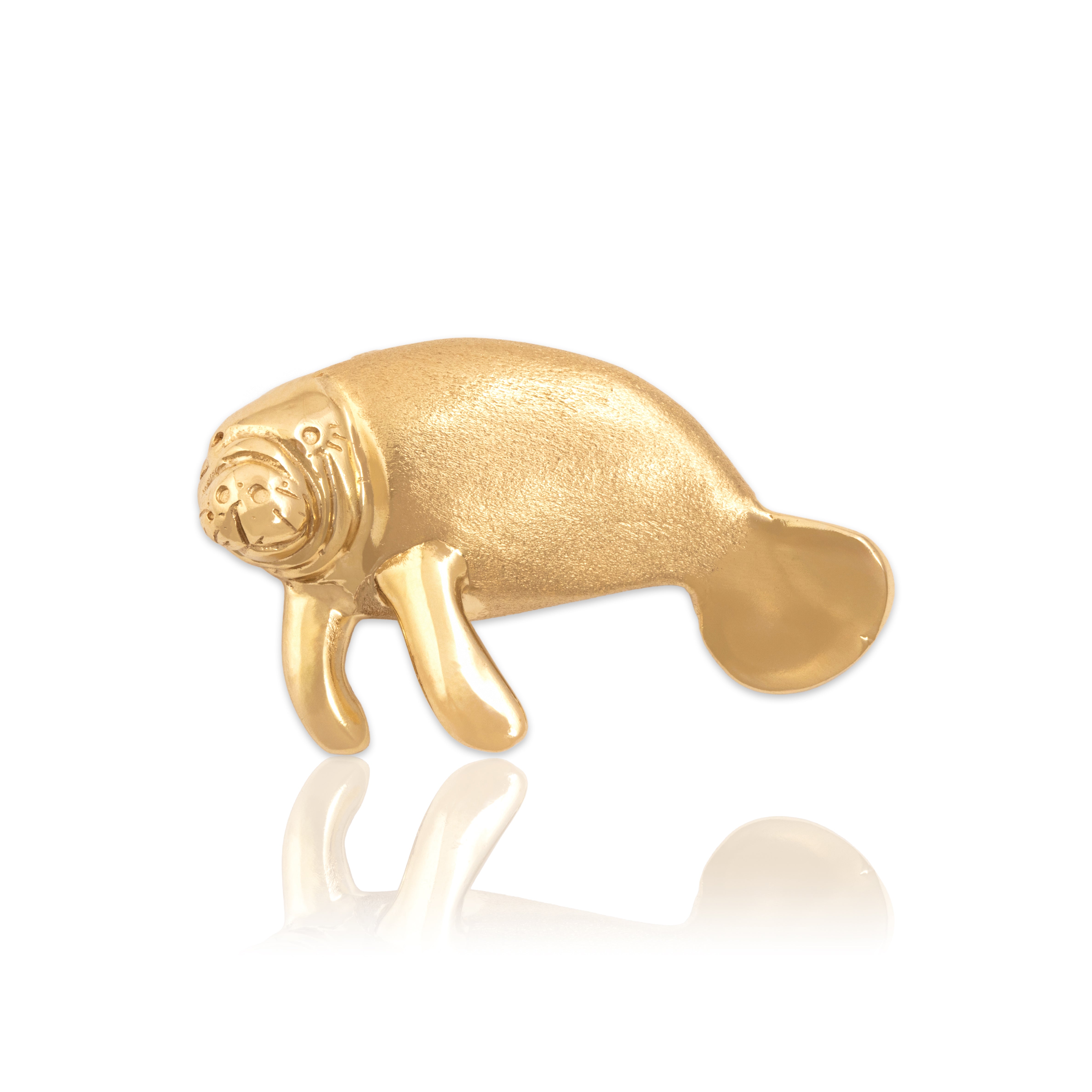 Vintage Substantial 14k Yellow Gold Personable Manatee Slide Pendant - Close-up view