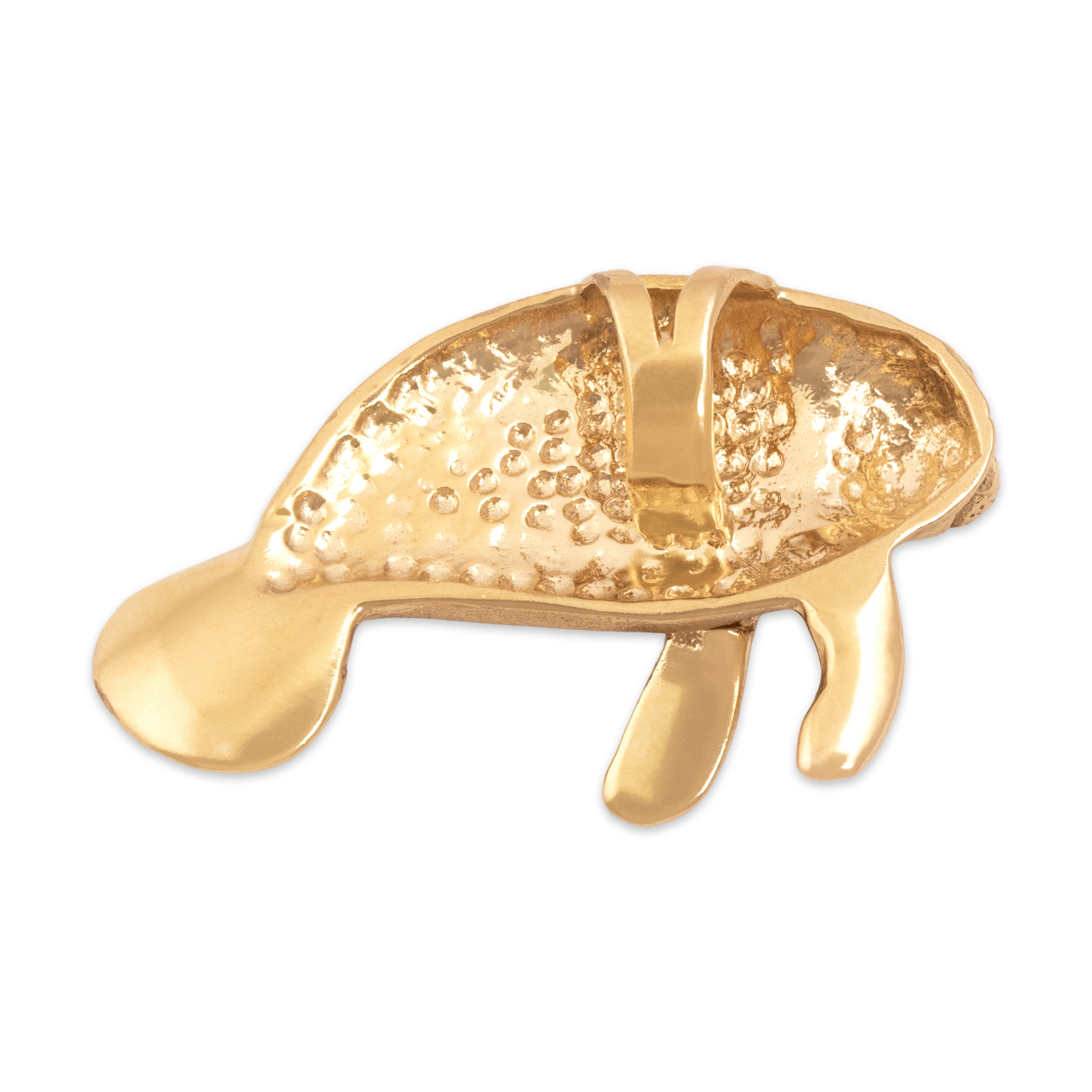 Vintage Substantial 14k Yellow Gold Personable Manatee Slide Pendant - Back view