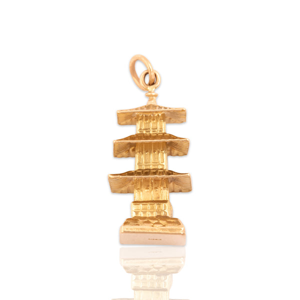 Vintage 14k Yellow Gold Fabulous Dimensional Detailed Pagoda Charm / Pendant