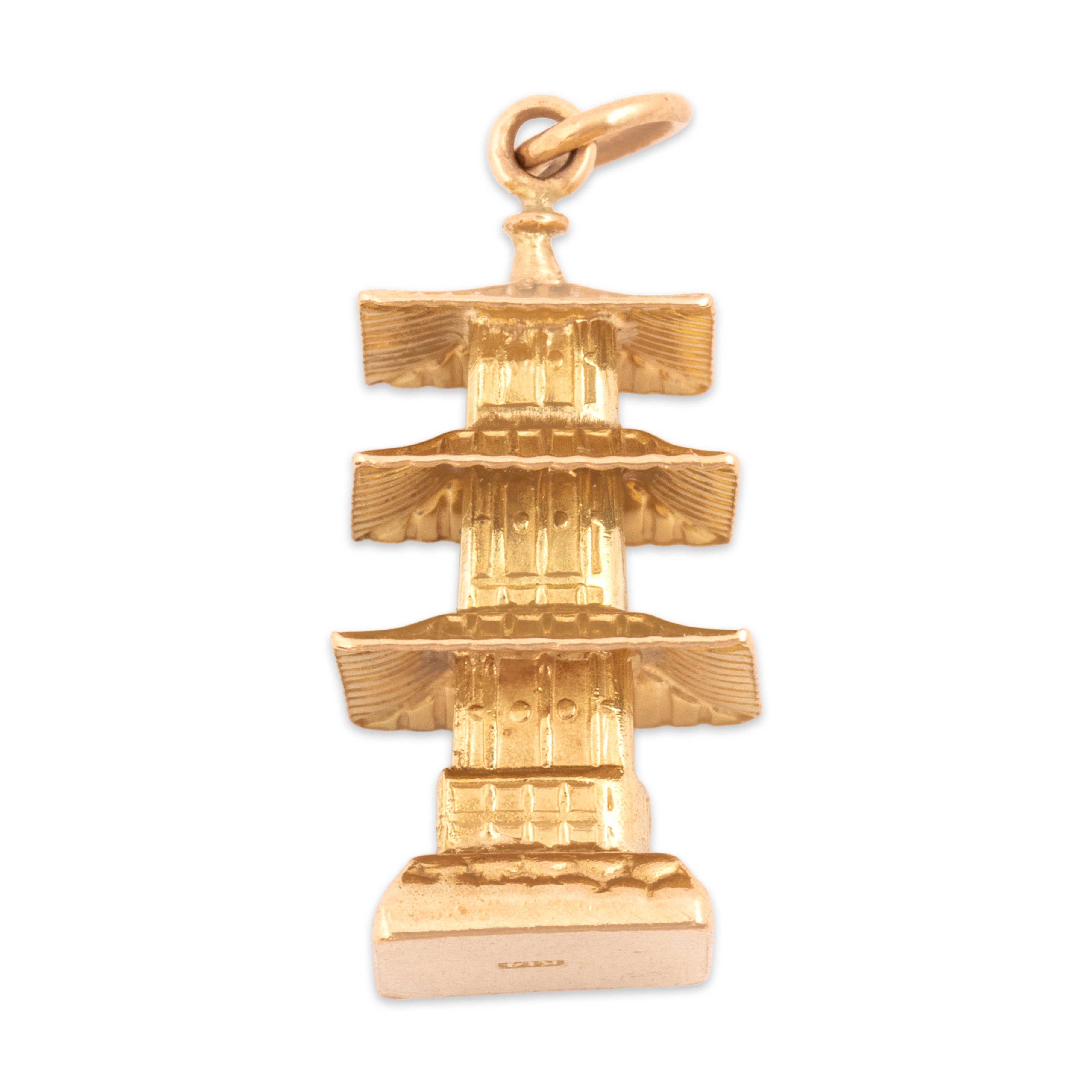 Vintage 14k Yellow Gold Fabulous Dimensional Detailed Pagoda Charm / Pendant - Overall view