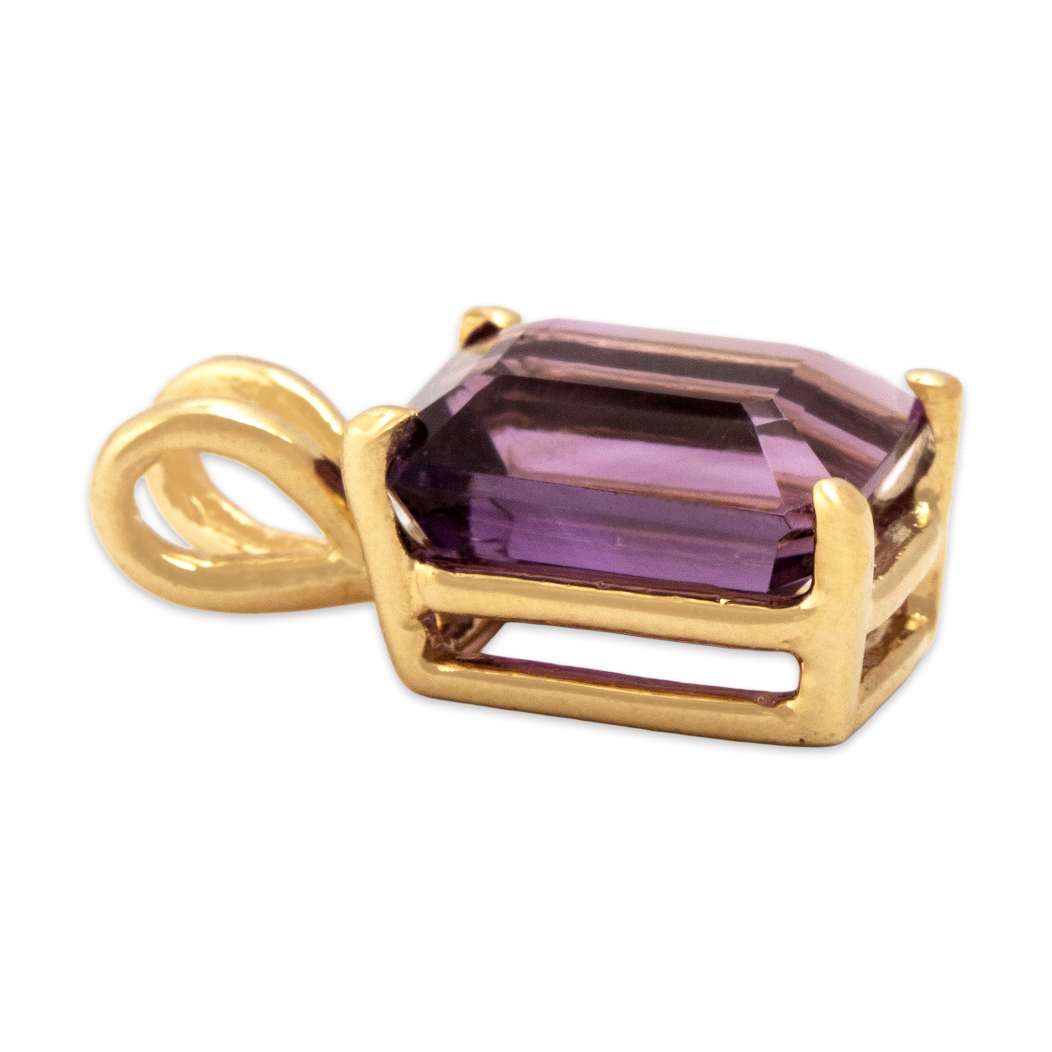 Vintage 14k Yellow Gold 2.21ct Amethyst Chic Emerald-Cut Solitaire Pendant - Side view