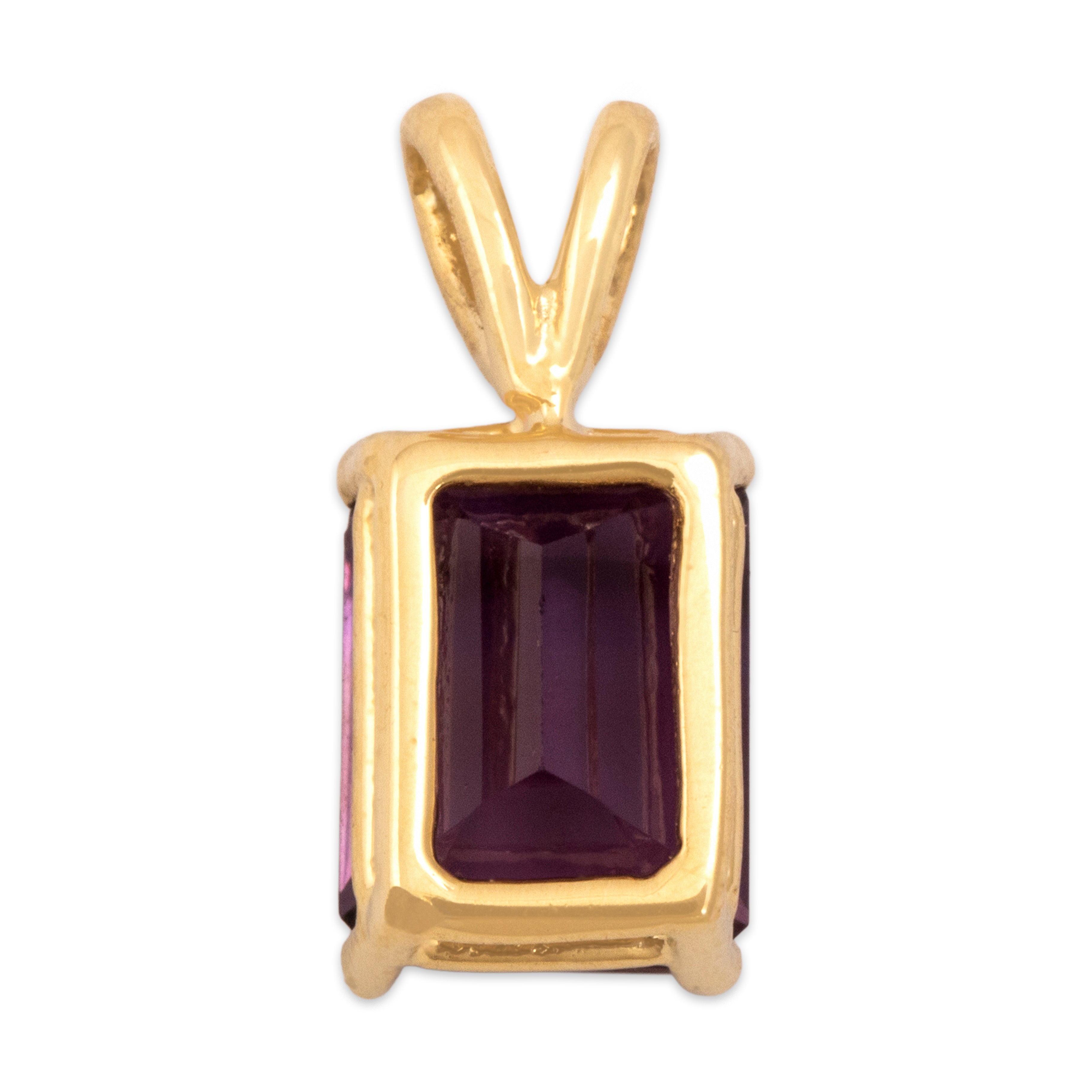 Vintage 14k Yellow Gold 2.21ct Amethyst Chic Emerald-Cut Solitaire Pendant - Back view