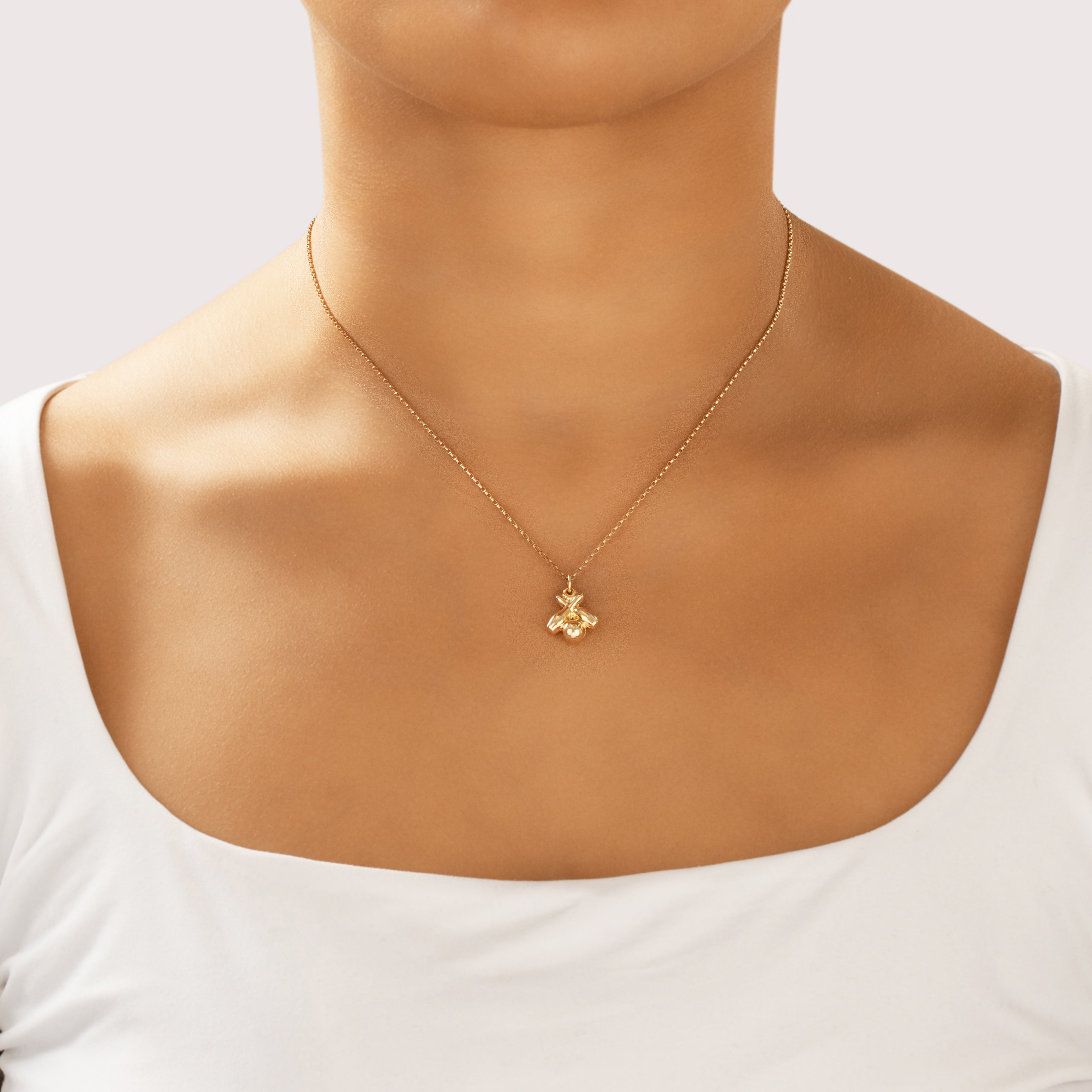 Vintage Small 14k Yellow Gold Puffy Bowling Ball And Pins Charm / Pendant - On model view