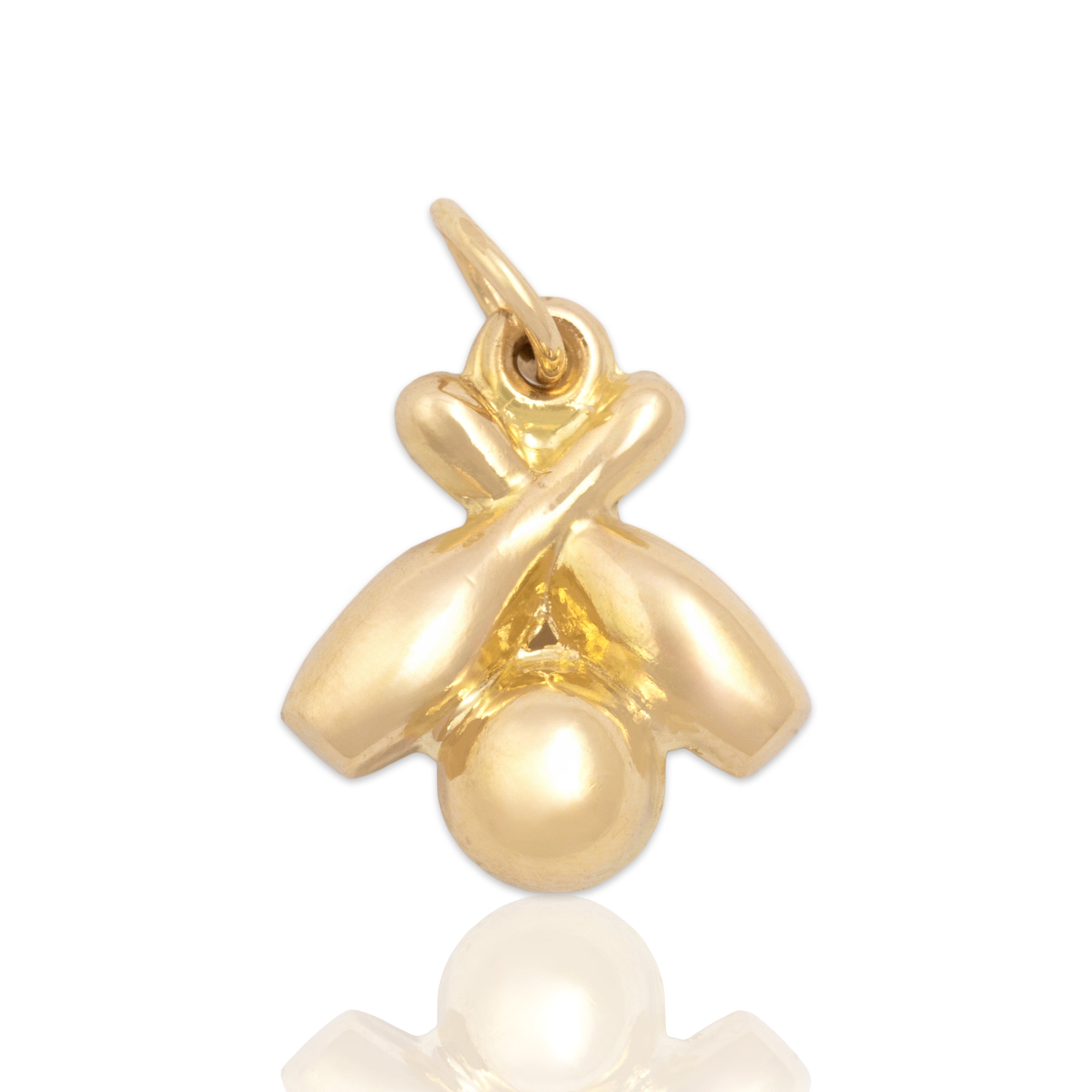 Vintage Small 14k Yellow Gold Puffy Bowling Ball And Pins Charm / Pendant - Close-up view