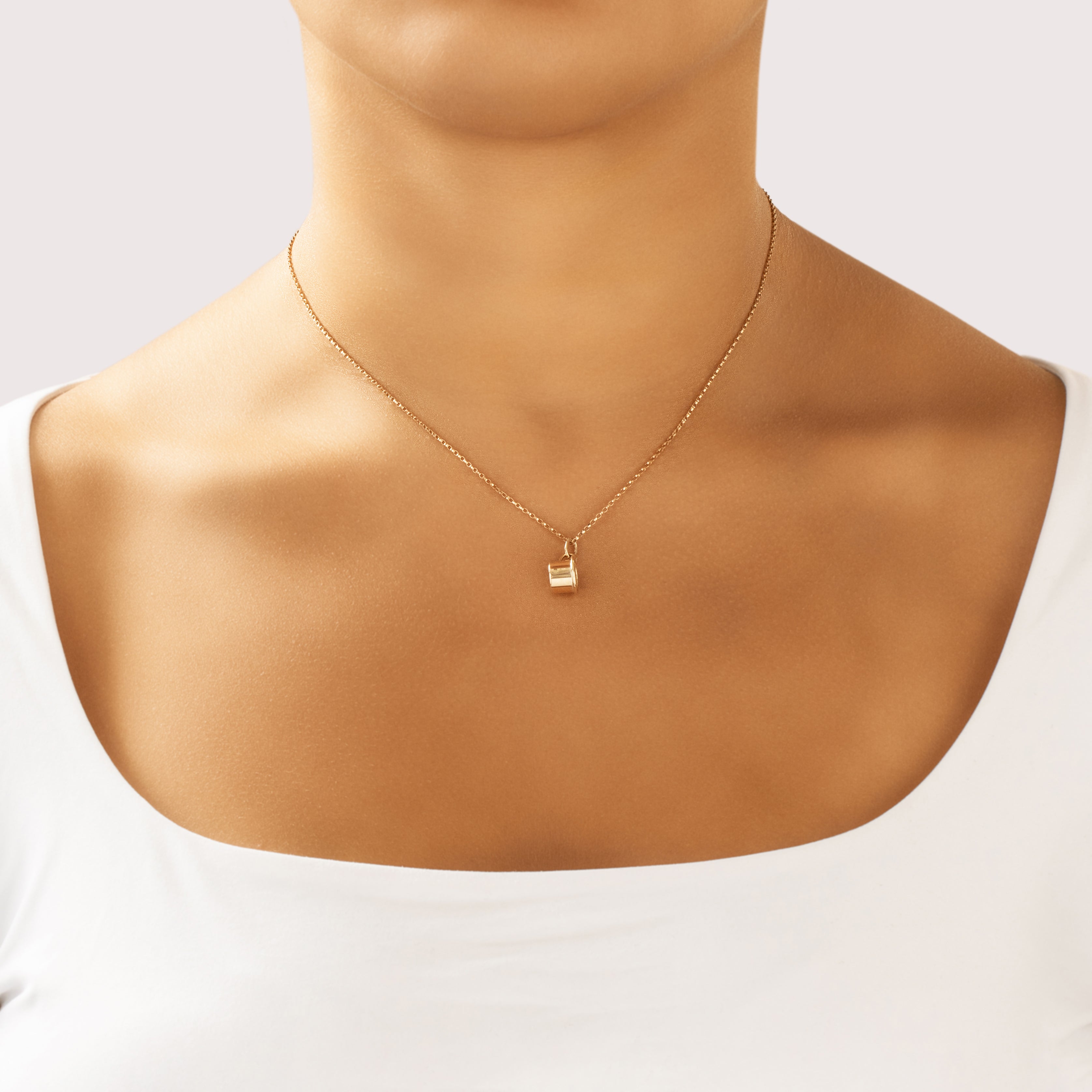 Vintage 14k Yellow Gold Adorable Baby Cup Charm / Pendant- On model view