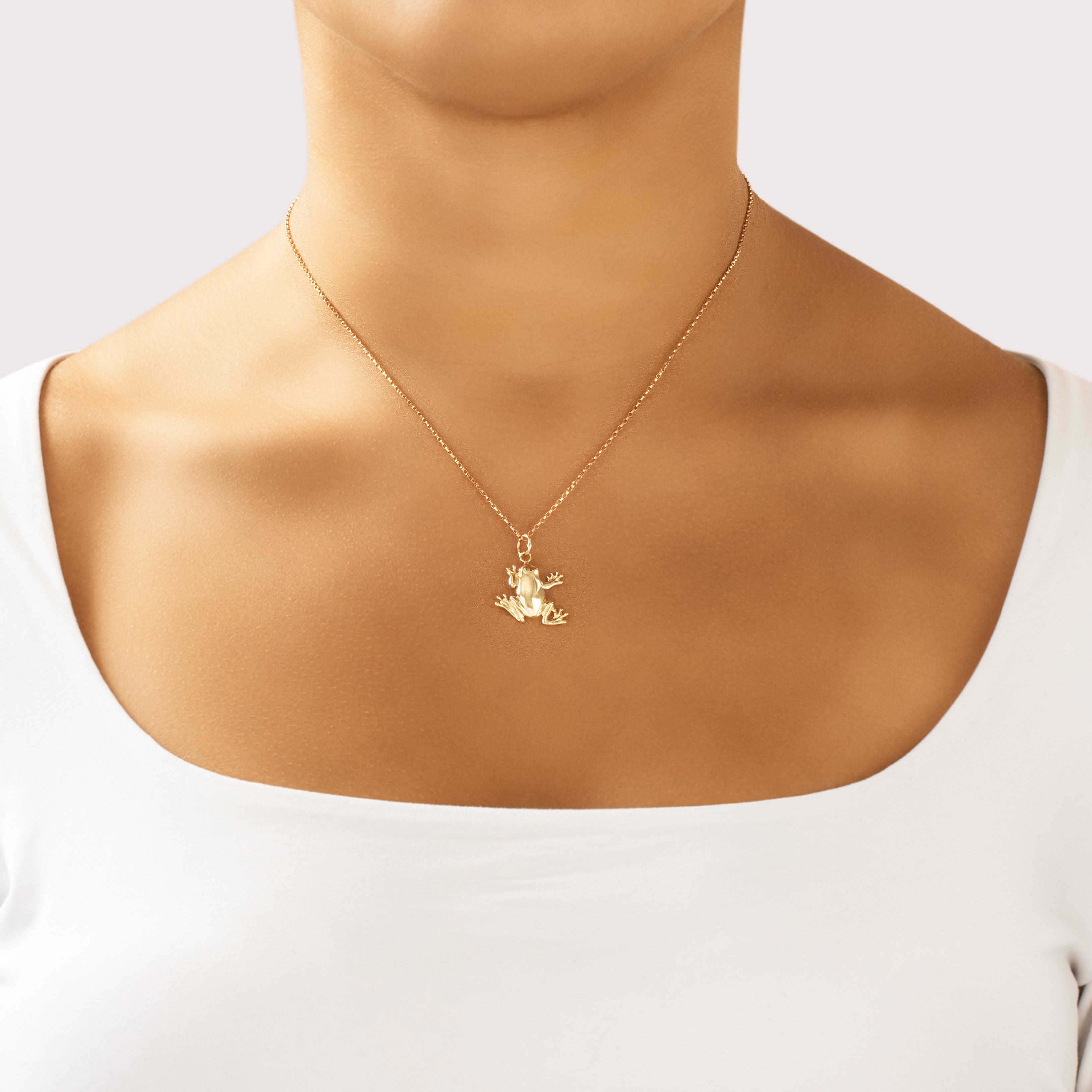 Vintage 14k Yellow Gold Frog Charm / Pendant - On model view