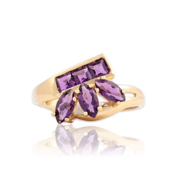 Vintage 14k Yellow Gold .83cttw Amethyst Lively Mixed-Cut Bypass Ring 6.75