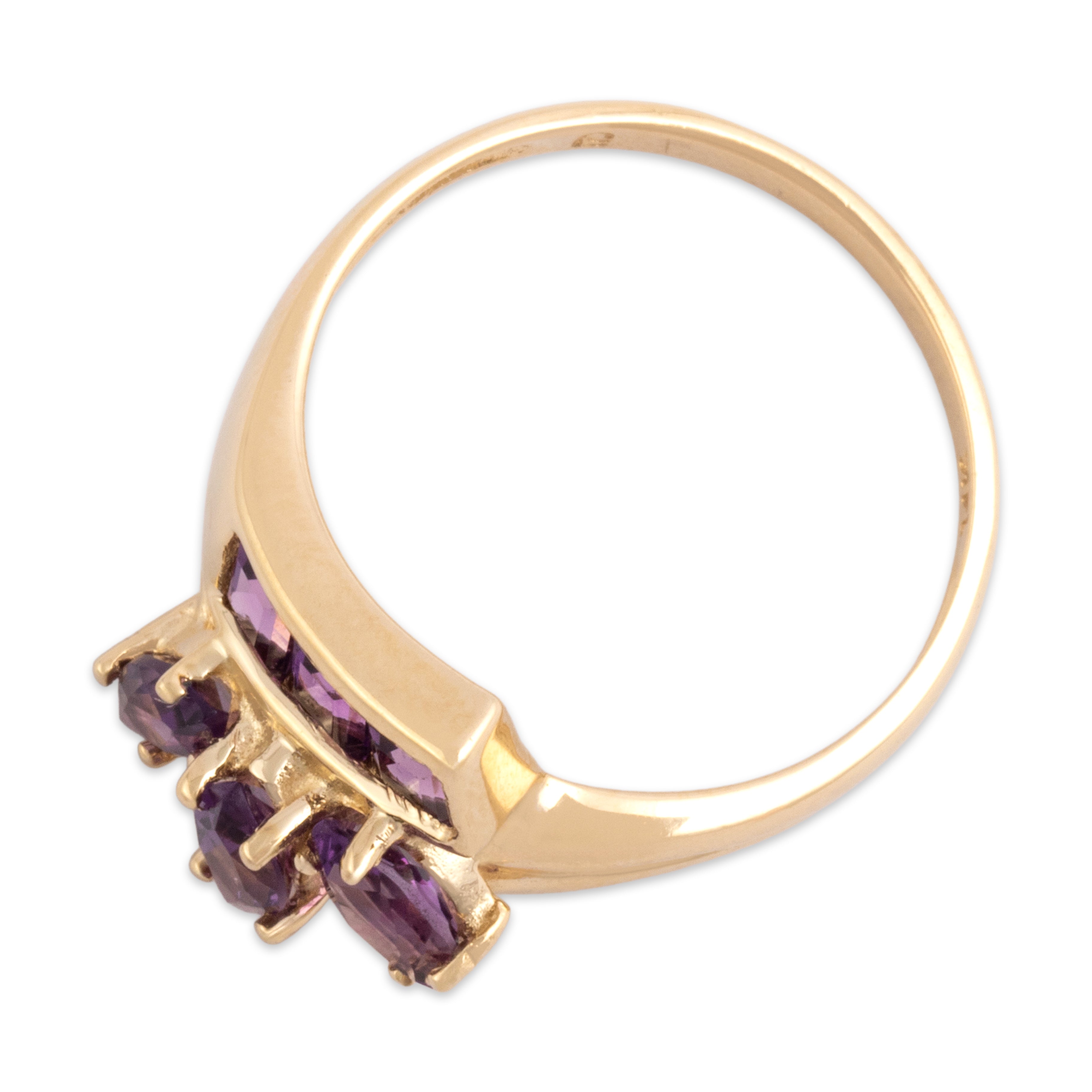 Vintage 14k Yellow Gold .83cttw Amethyst Lively Mixed-Cut Bypass Ring - Overall view