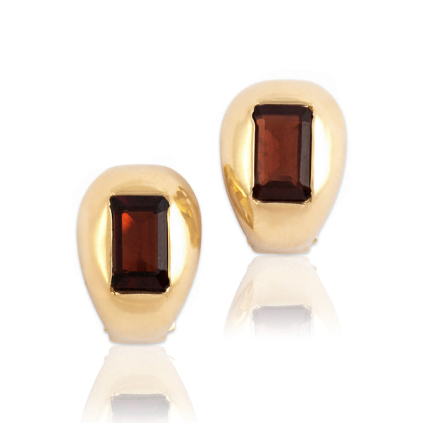 Vintage 14k Yellow Gold 2.22cttw Garnet Chic Modern Omega-Back Earrings