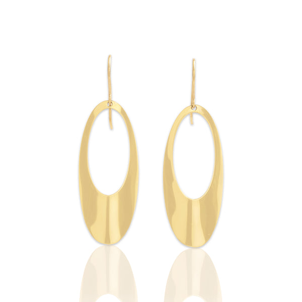 Vintage Lightweight 14k Yellow Gold Long Oblong Oval Dangle Earrings - Close-up view