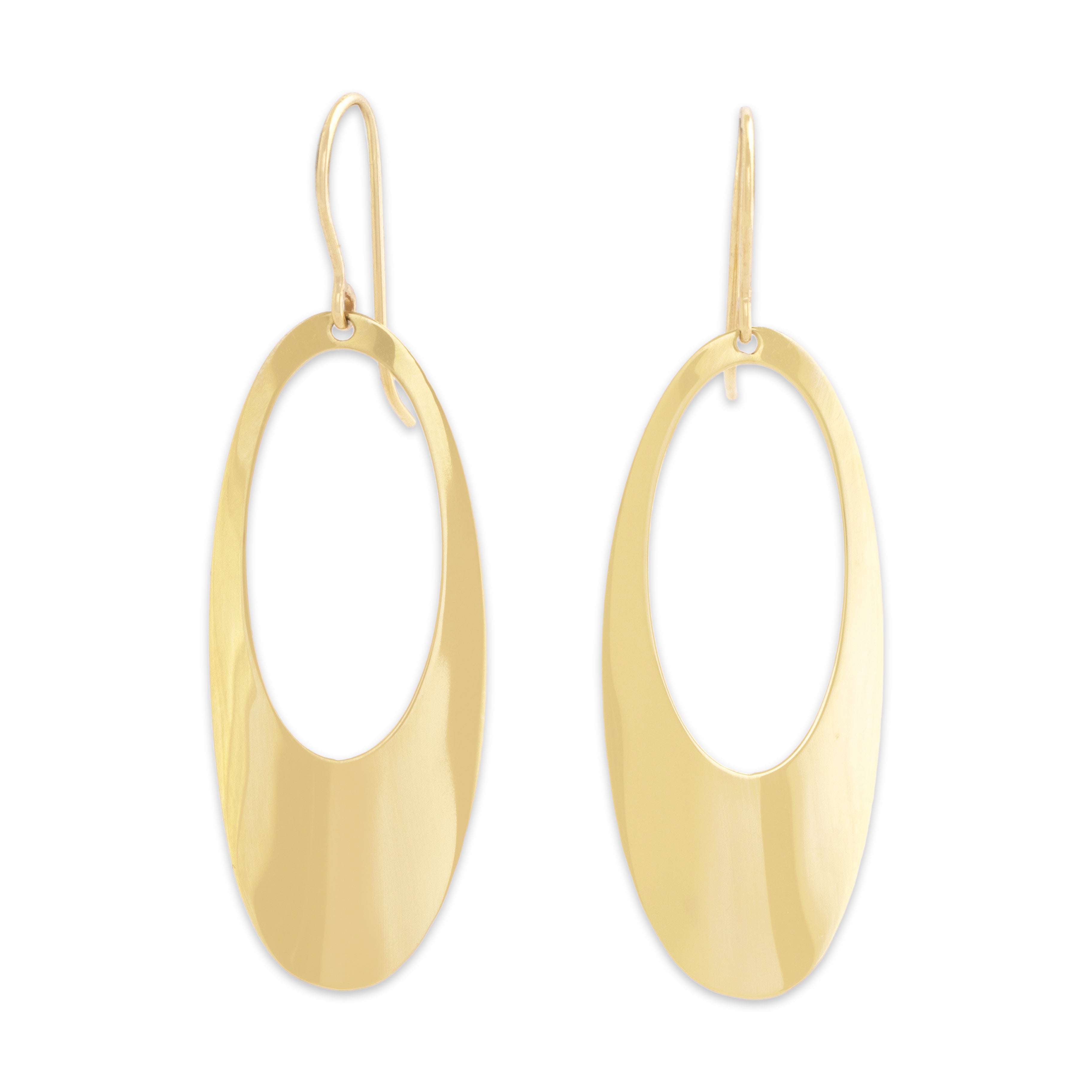 Vintage Lightweight 14k Yellow Gold Long Oblong Oval Dangle Earrings