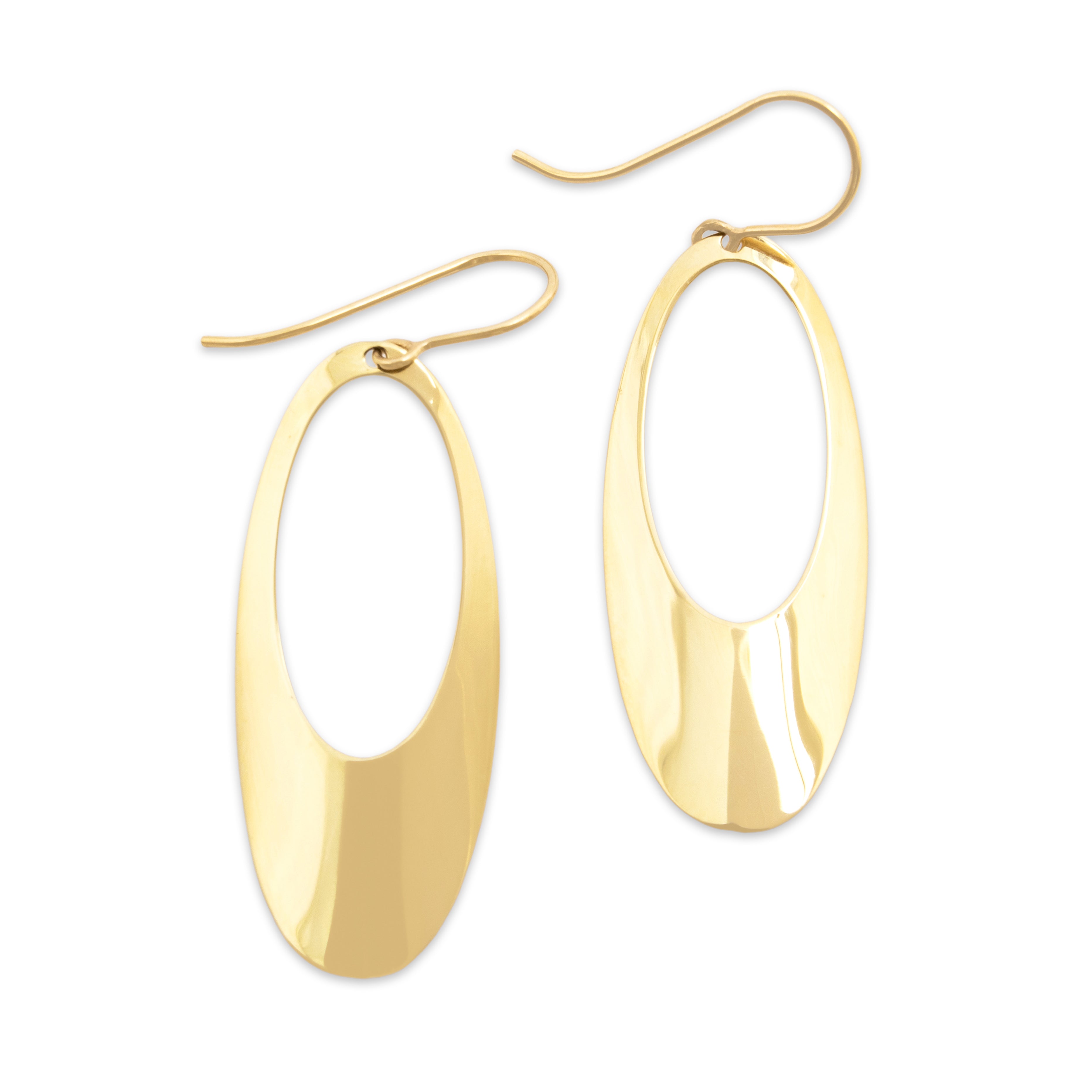 Vintage Lightweight 14k Yellow Gold Long Oblong Oval Dangle Earrings