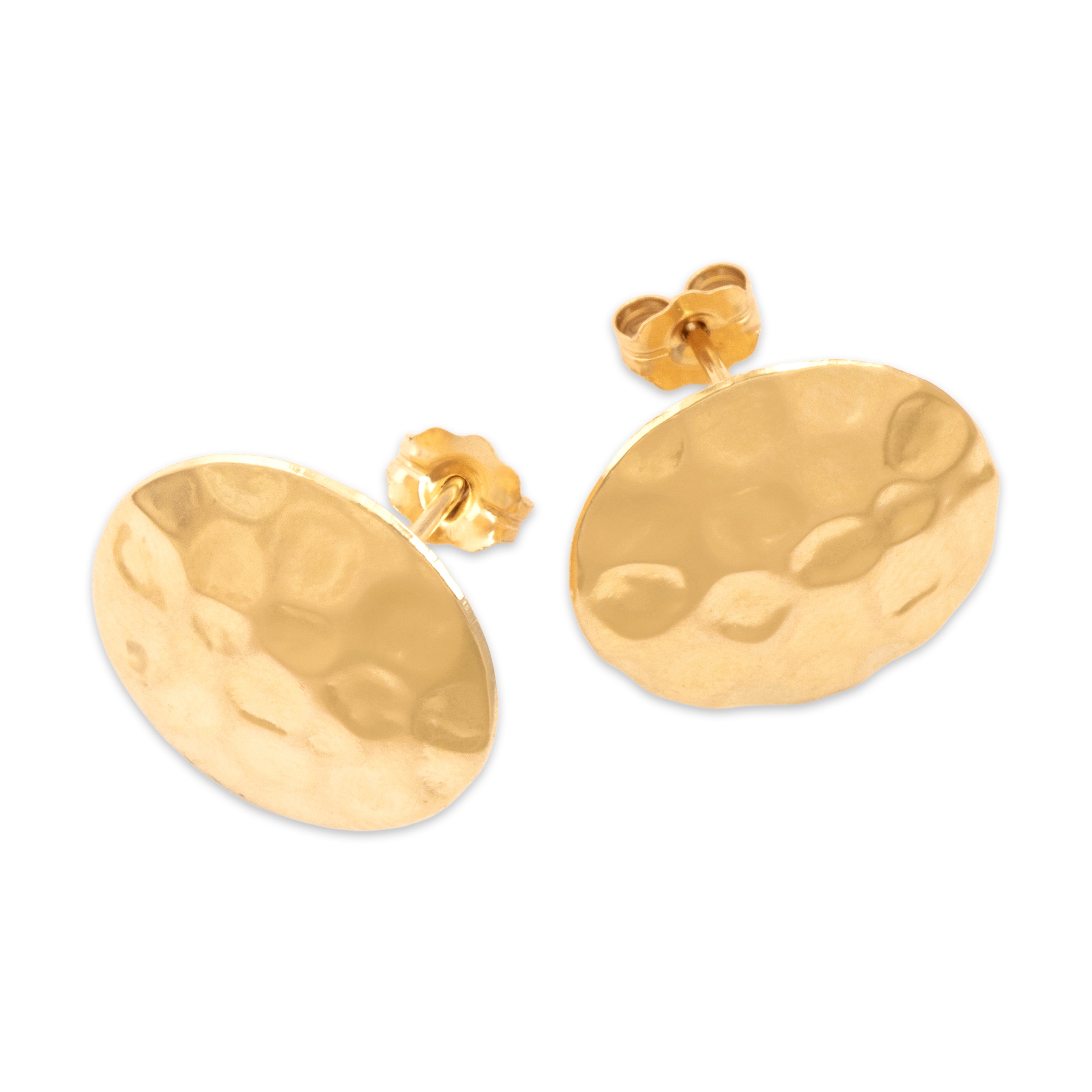 Vintage Lightweight 14k Yellow Gold Hammered Disc Earrings - Overall view