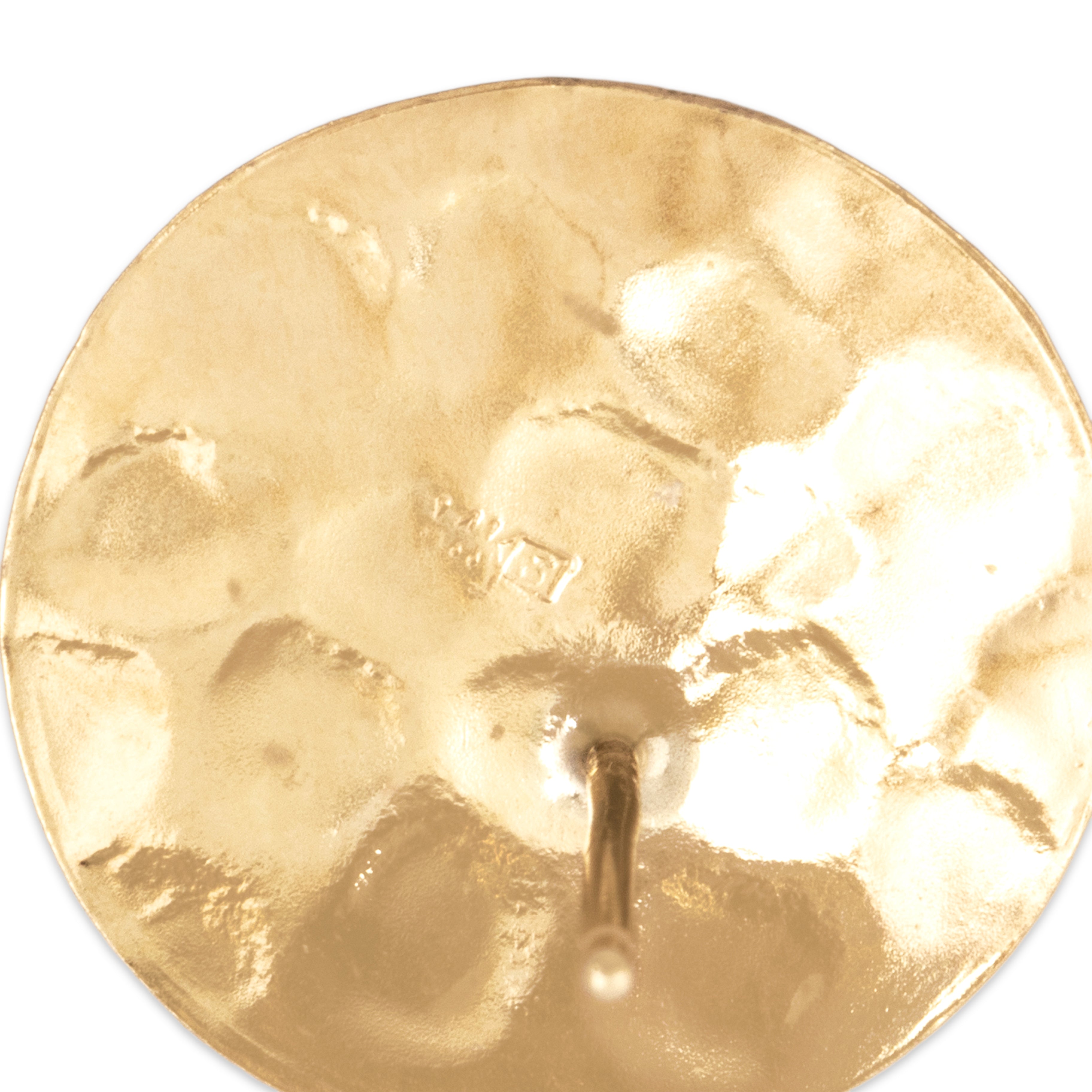 Vintage Lightweight 14k Yellow Gold Hammered Disc Earrings - Hallmark view