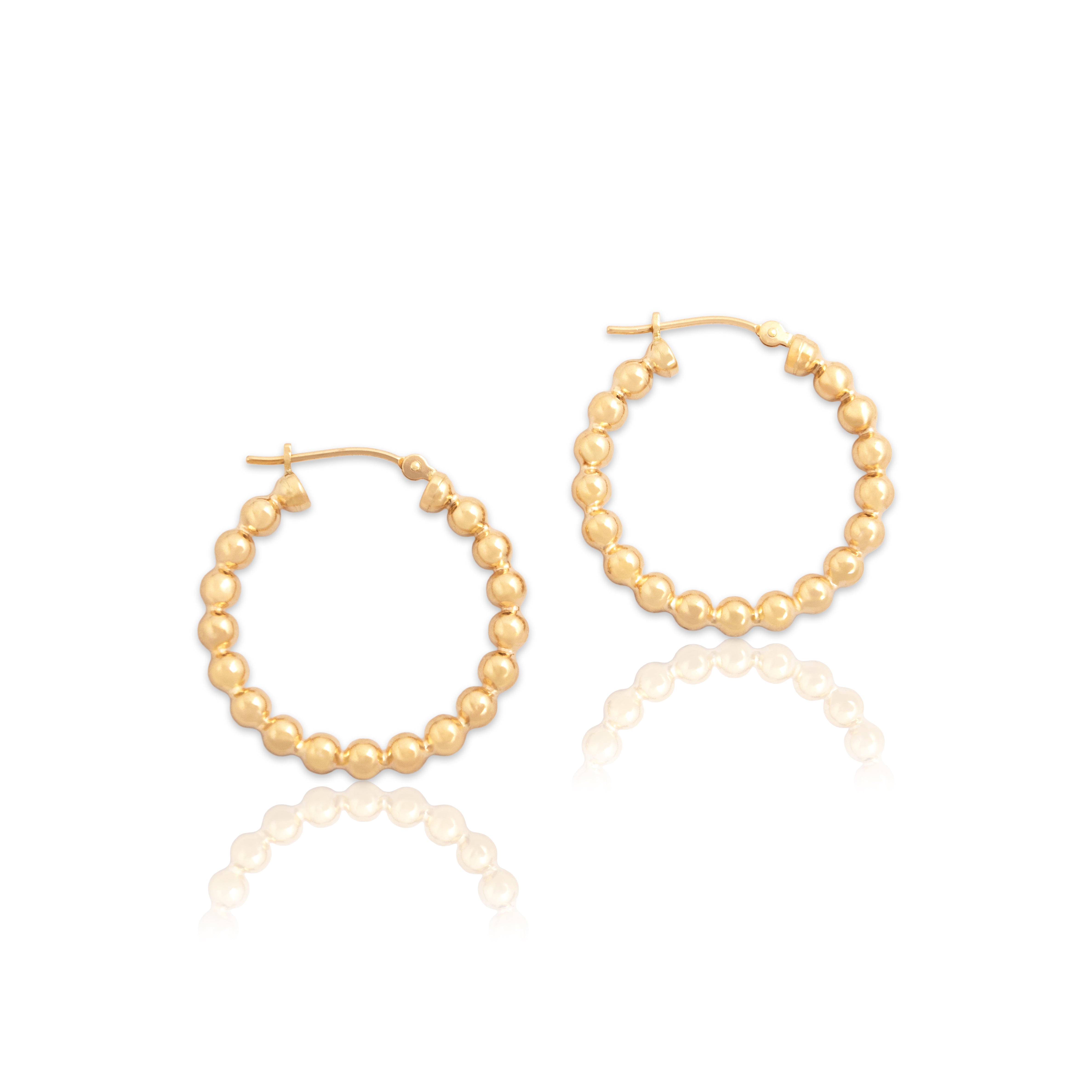 Vintage 14k Yellow Gold Bubble Bead Hoop Earrings - Close-up view