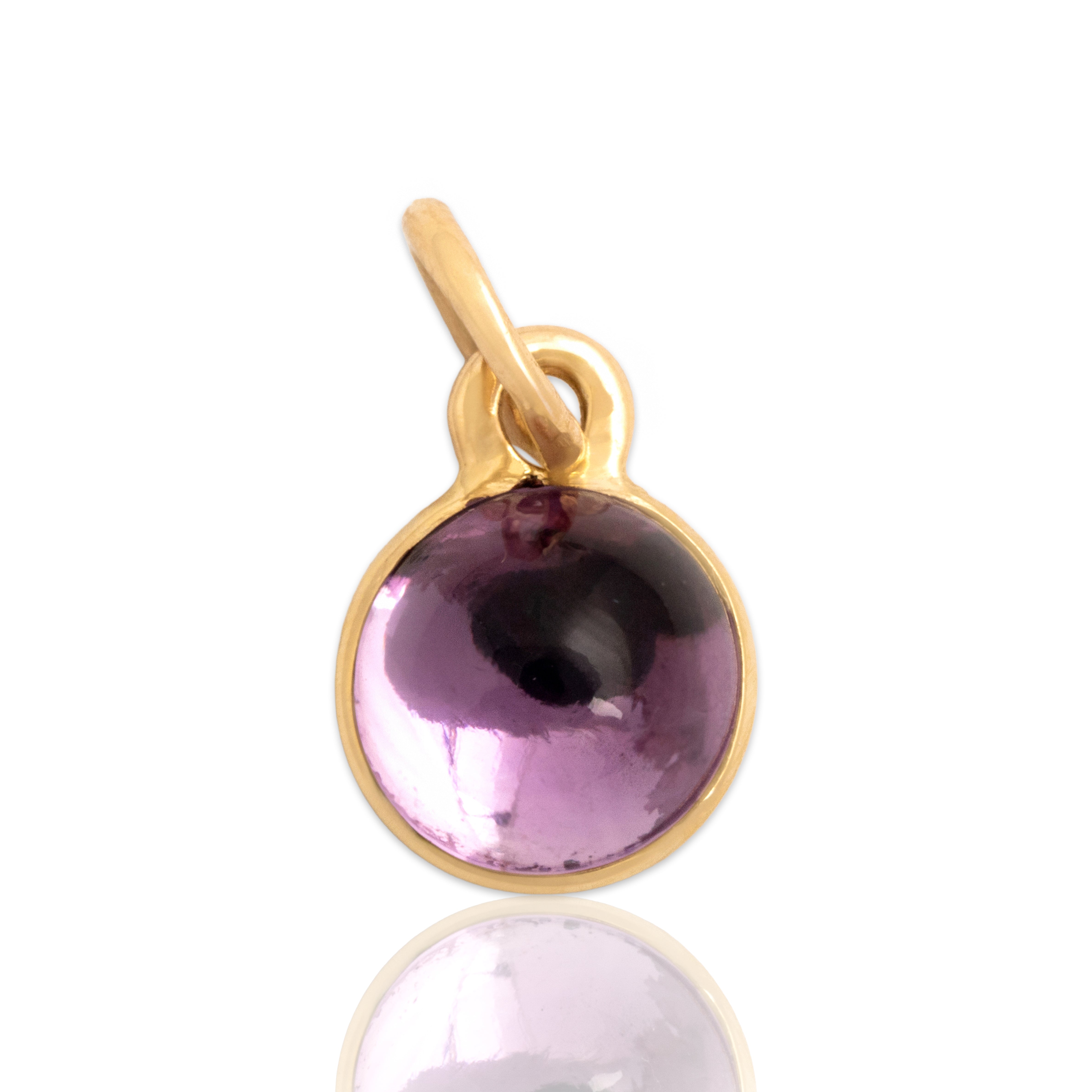 Antique Small 14k Yellow Gold 1.58ct Foil-Backed Amethyst Glowing Orb Charm / Pendant - Close-up view