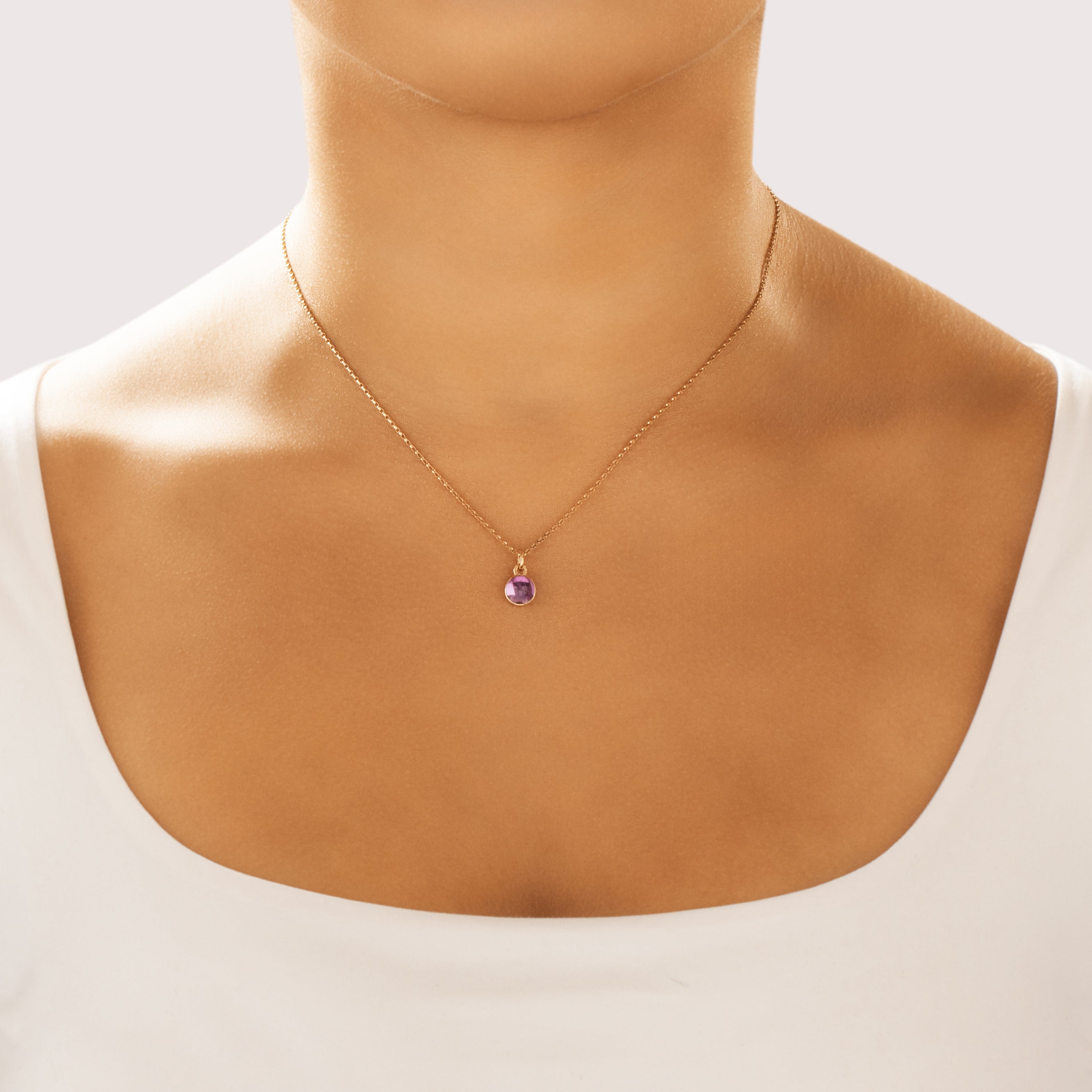 Antique Small 14k Yellow Gold 1.58ct Foil-Backed Amethyst Glowing Orb Charm / Pendant - On model view