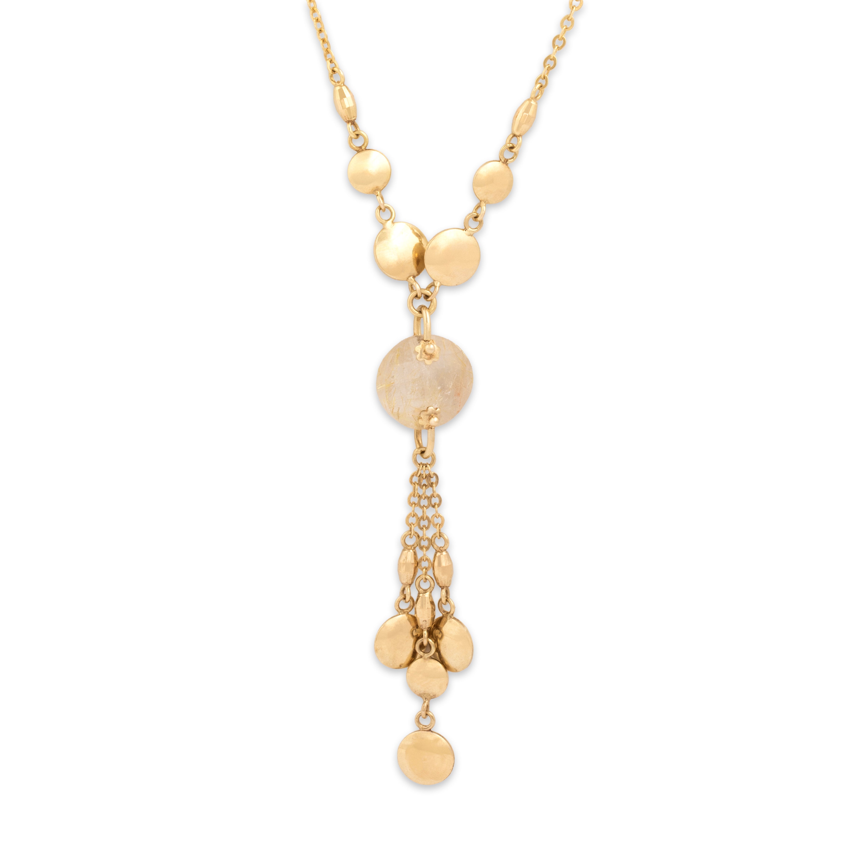 Vintage Italian 14k Yellow Gold 8.23ct Rutilated Quartz Fringe Dangle Necklace - Close-up view