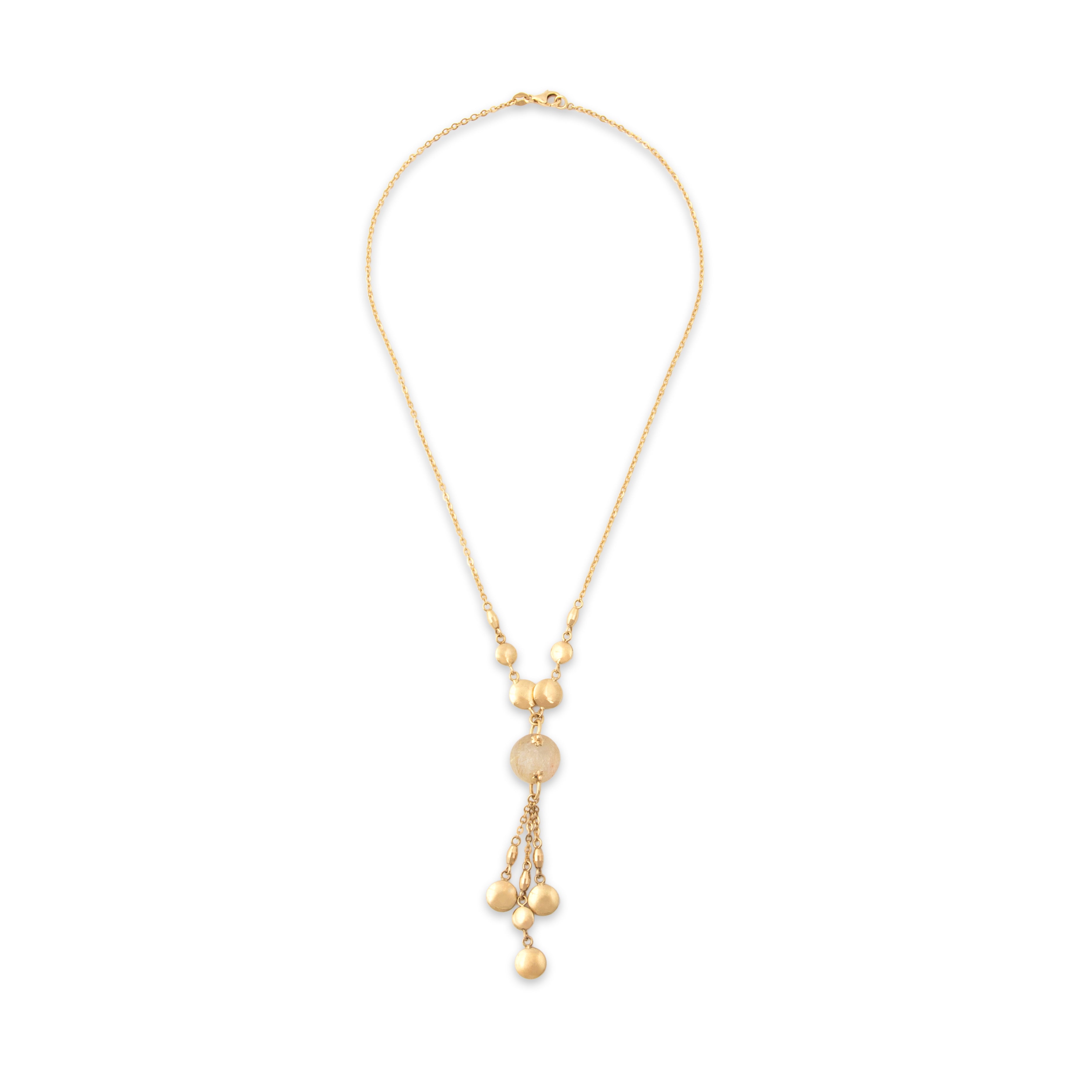 Vintage Italian 14k Yellow Gold 8.23ct Rutilated Quartz Fringe Dangle Necklace - Overall view