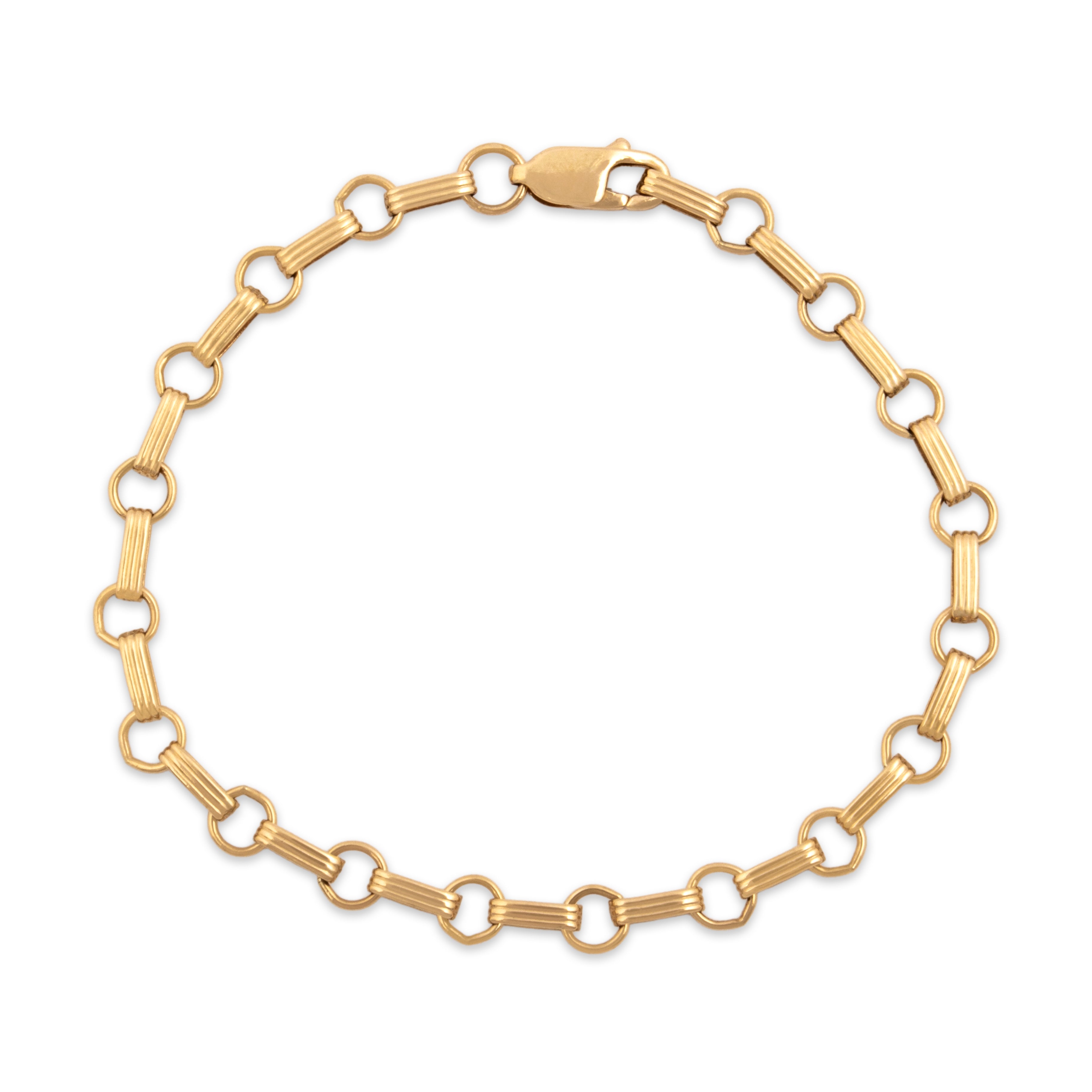Vintage 14k Yellow Gold Classic Geometric Charm Link Bracelet 7