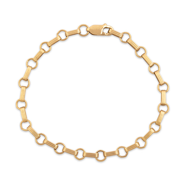 Vintage 14k Yellow Gold Classic Geometric Charm Link Bracelet 7