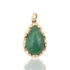Vintage 14k Yellow Gold 4.33ct Jade Scalloped Pear Pendant