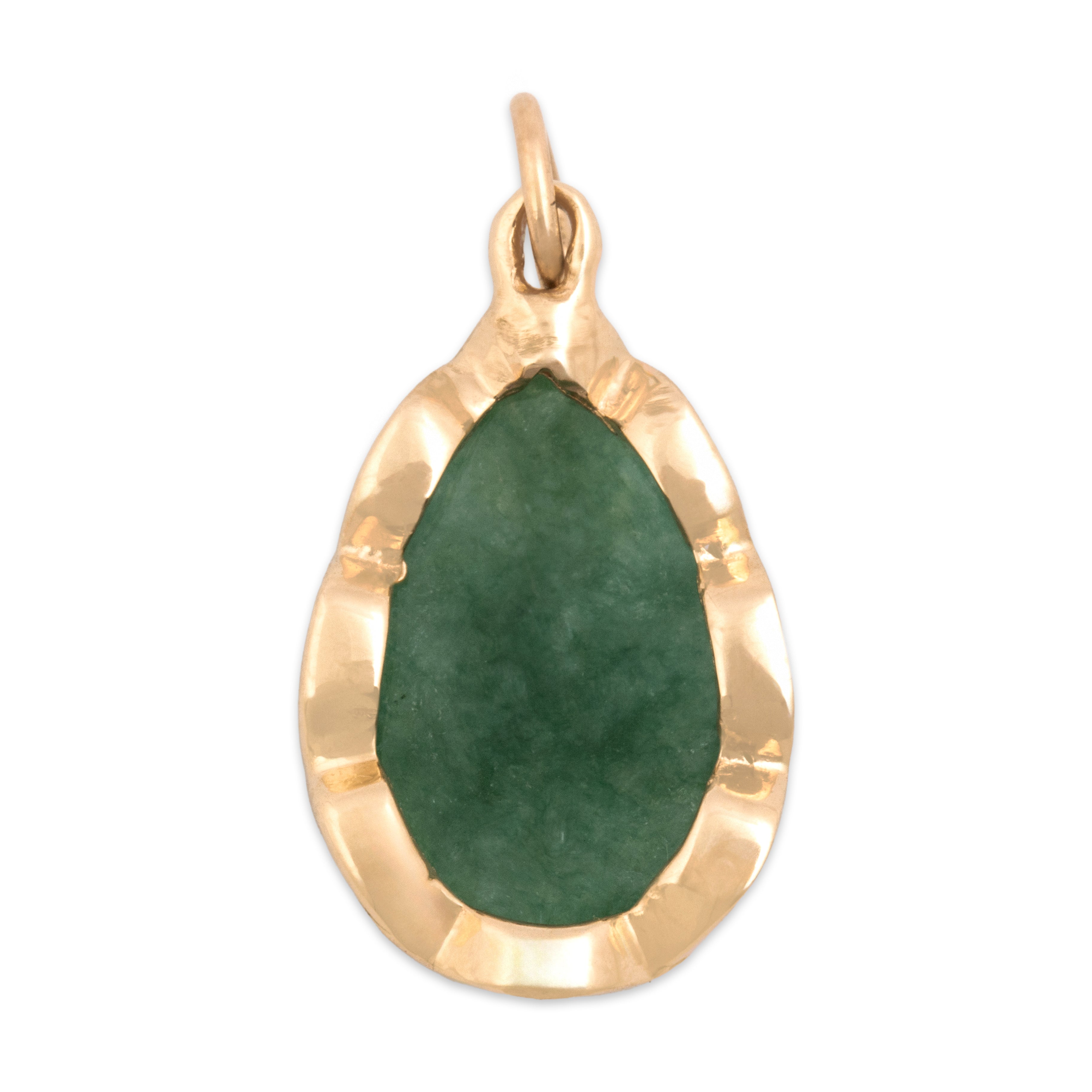 Vintage 14k Yellow Gold 4.33ct Jade Scalloped Pear Pendant - Back view
