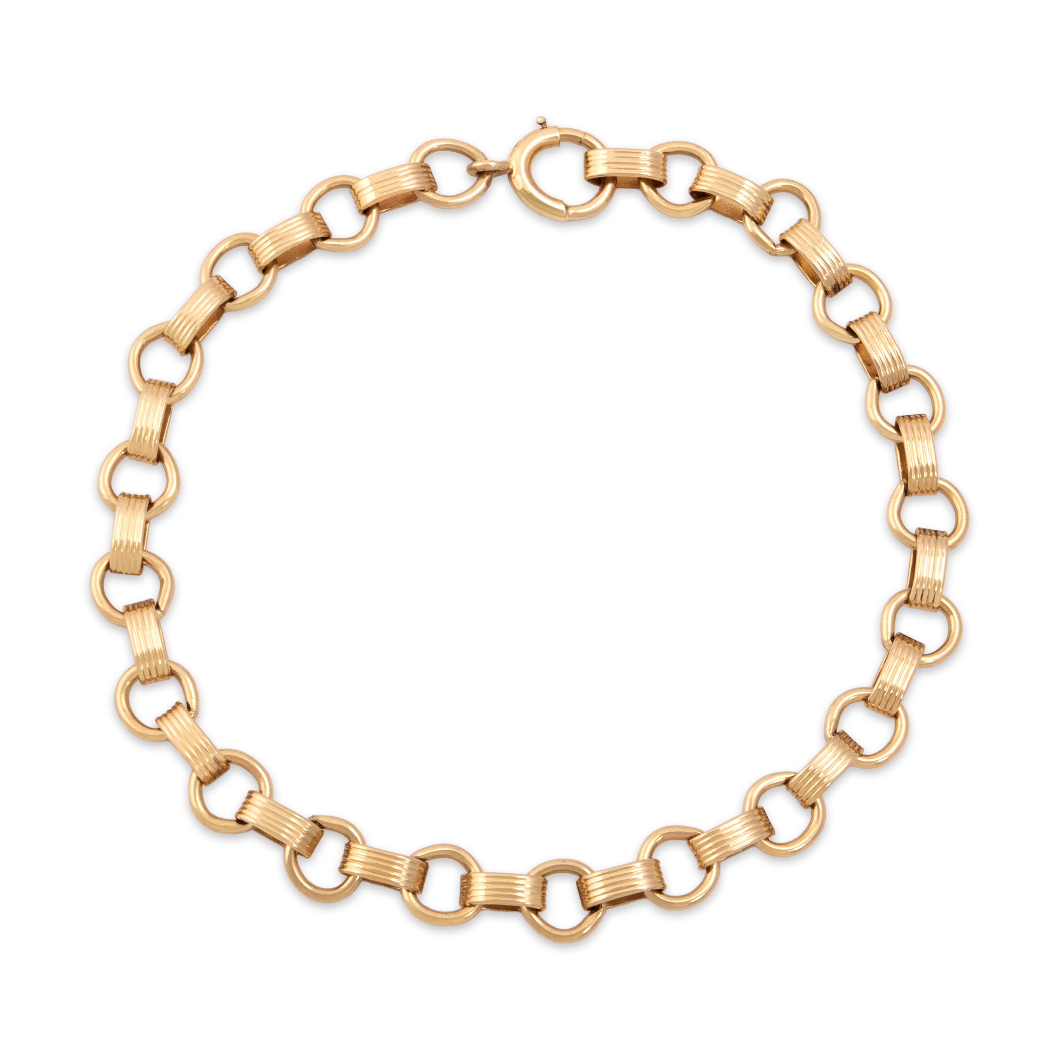 Vintage 14k Yellow Gold Quintessential Charm-Style Alternating Link Bracelet - Close-up view