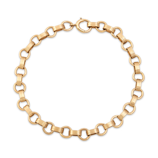 Vintage 14k Yellow Gold Quintessential Charm-Style Alternating Link Bracelet 7