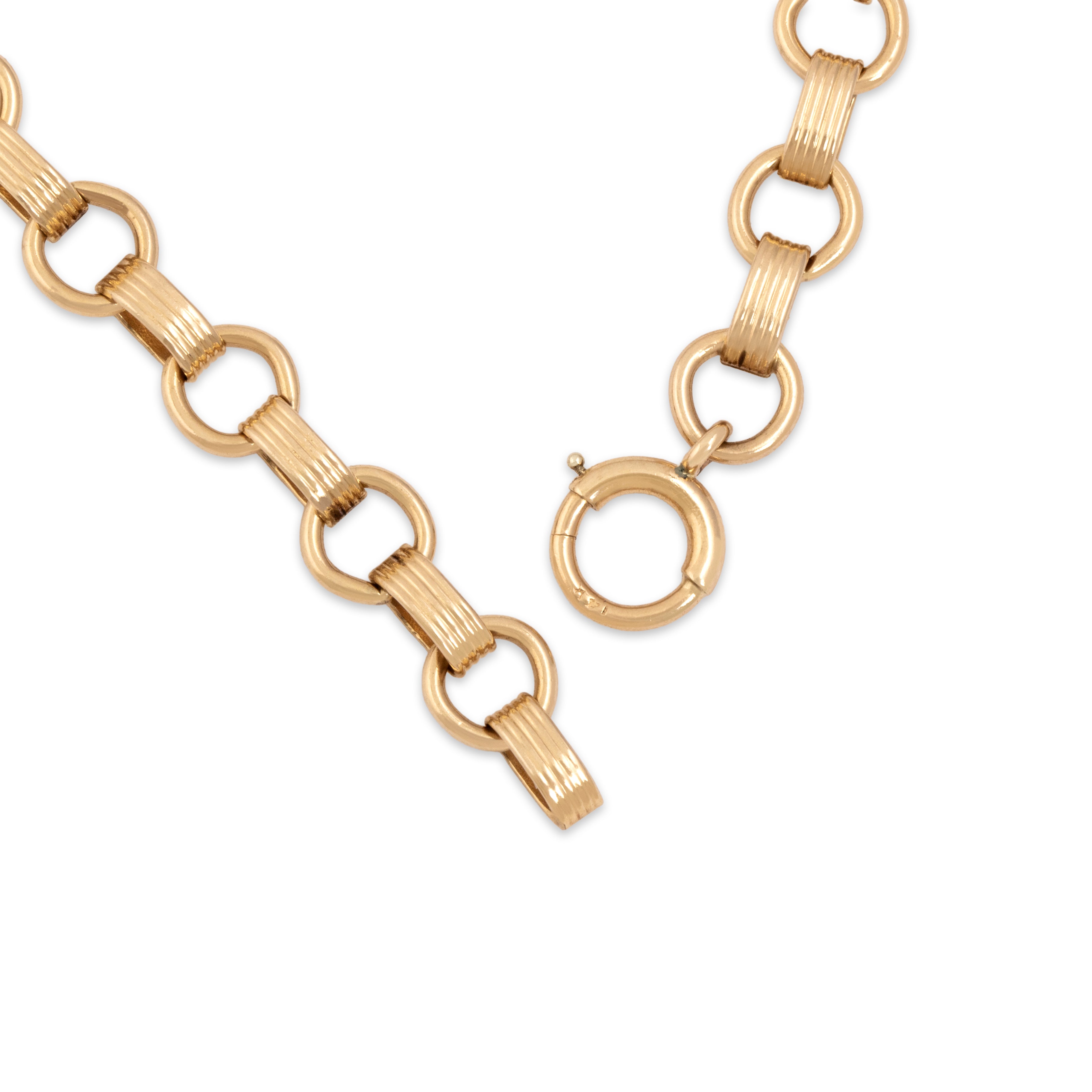 Vintage 14k Yellow Gold Quintessential Charm-Style Alternating Link Bracelet - clasp view