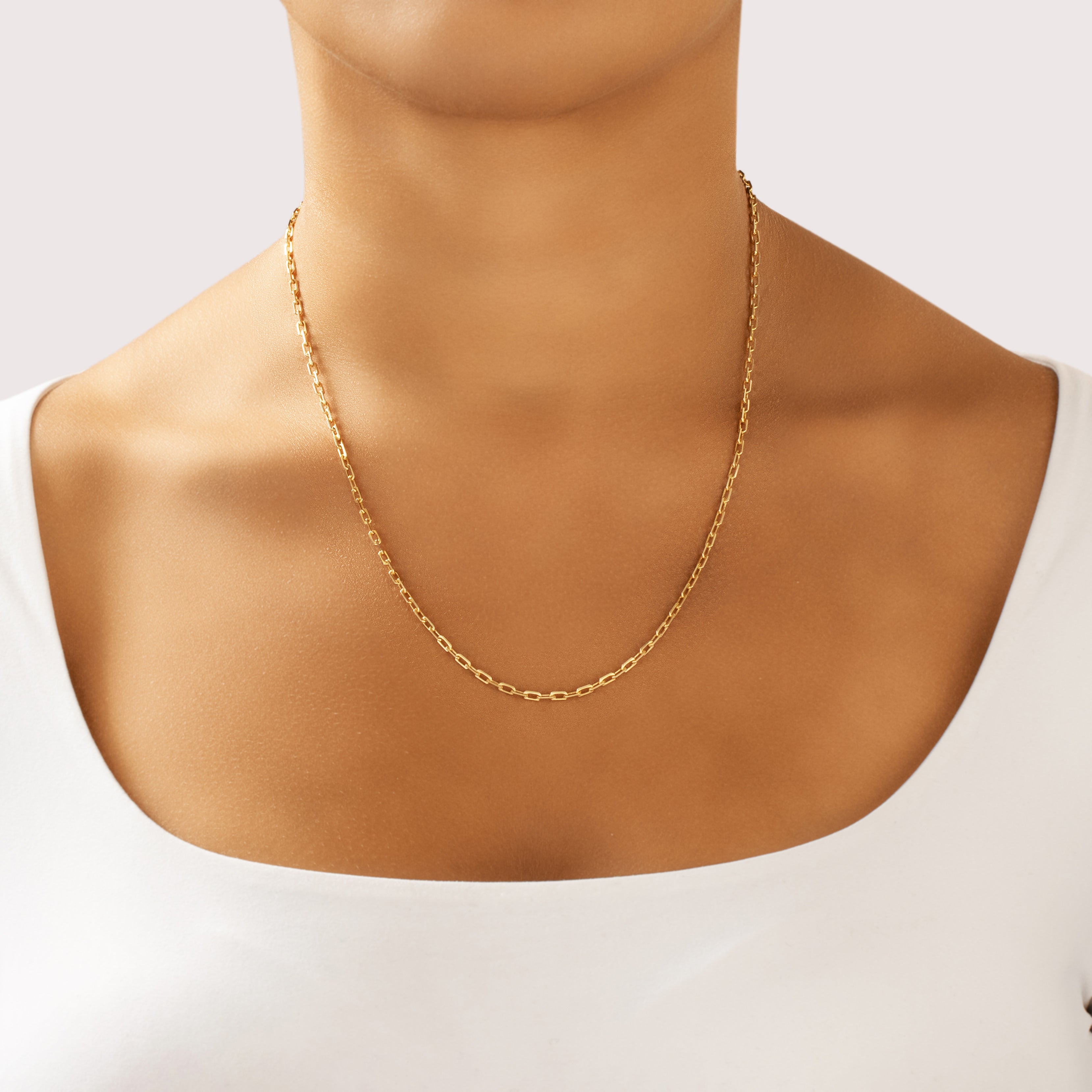 Vintage Italian 14k Yellow Gold 22.4mm Chic Paper Clip Link Chain - On model view