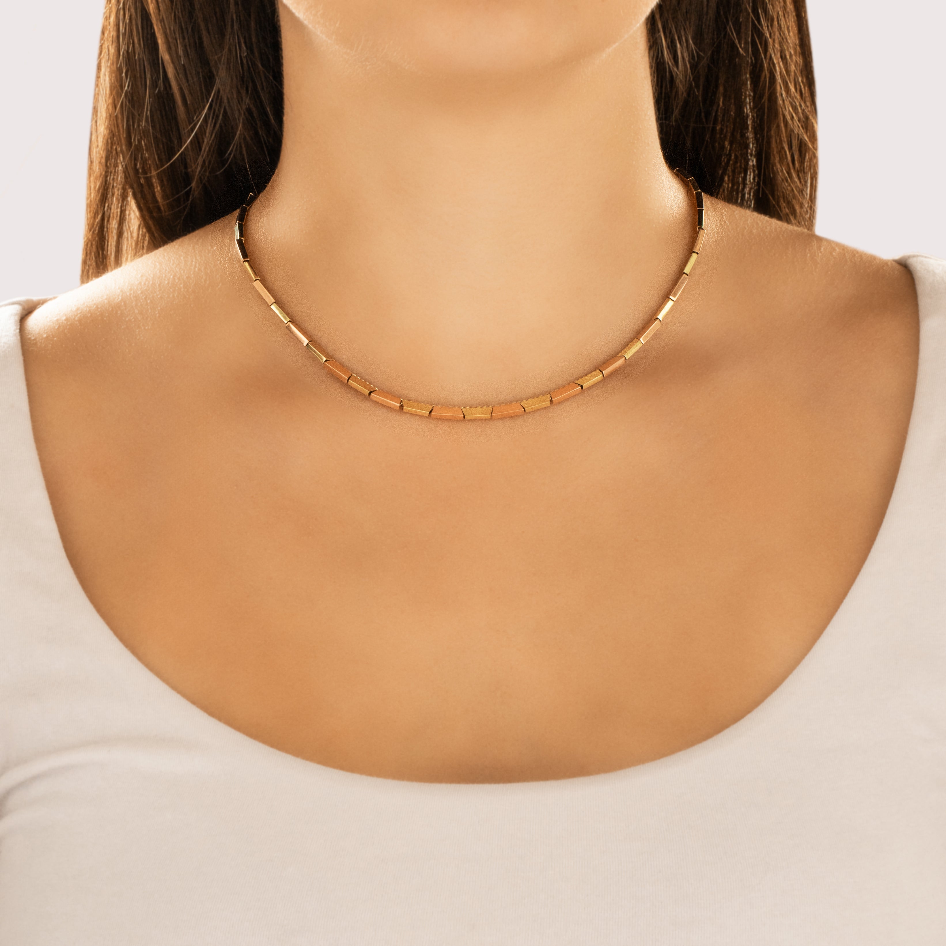 Vintage 14k Yellow & Rose Gold Fabulous Retro Alternating Link Necklace 16