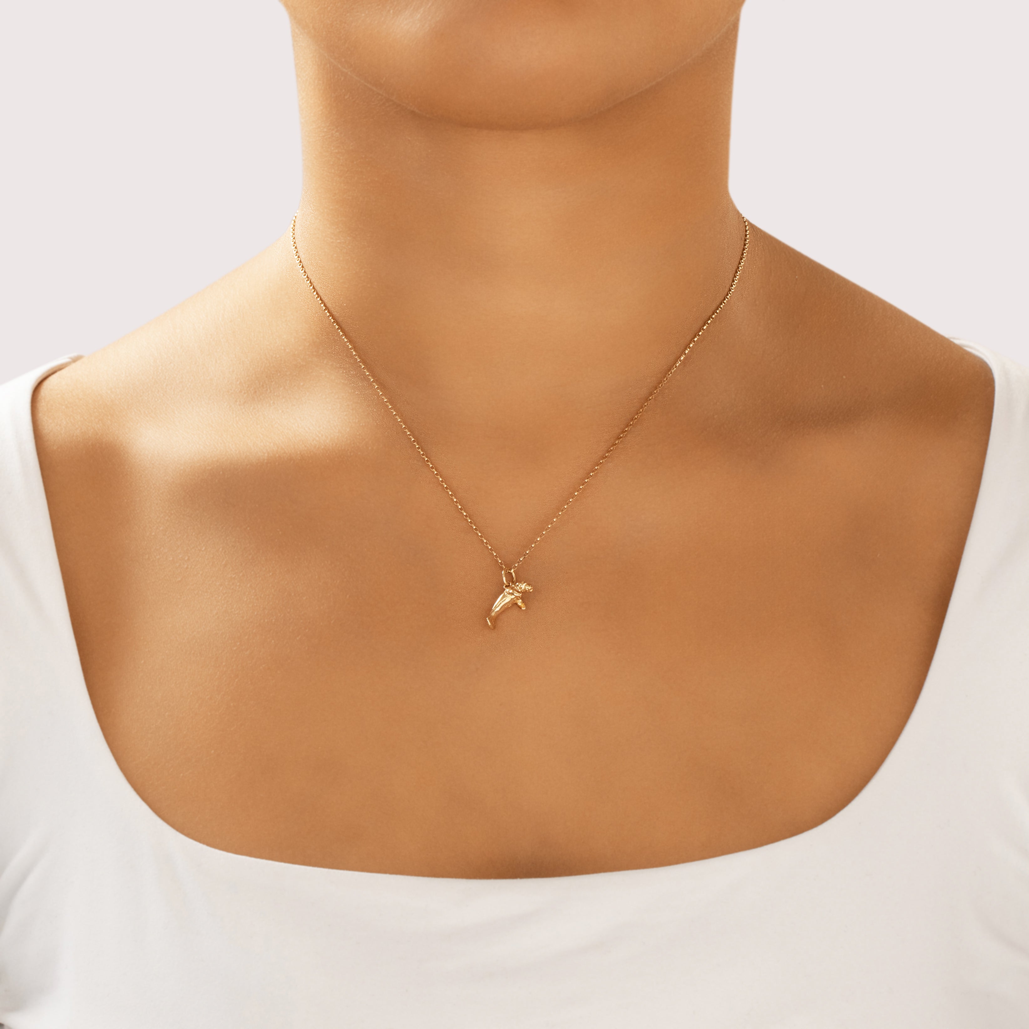 Vintage Small 14k Yellow Gold Cute Baby Manatee Charm / Pendant - On model view