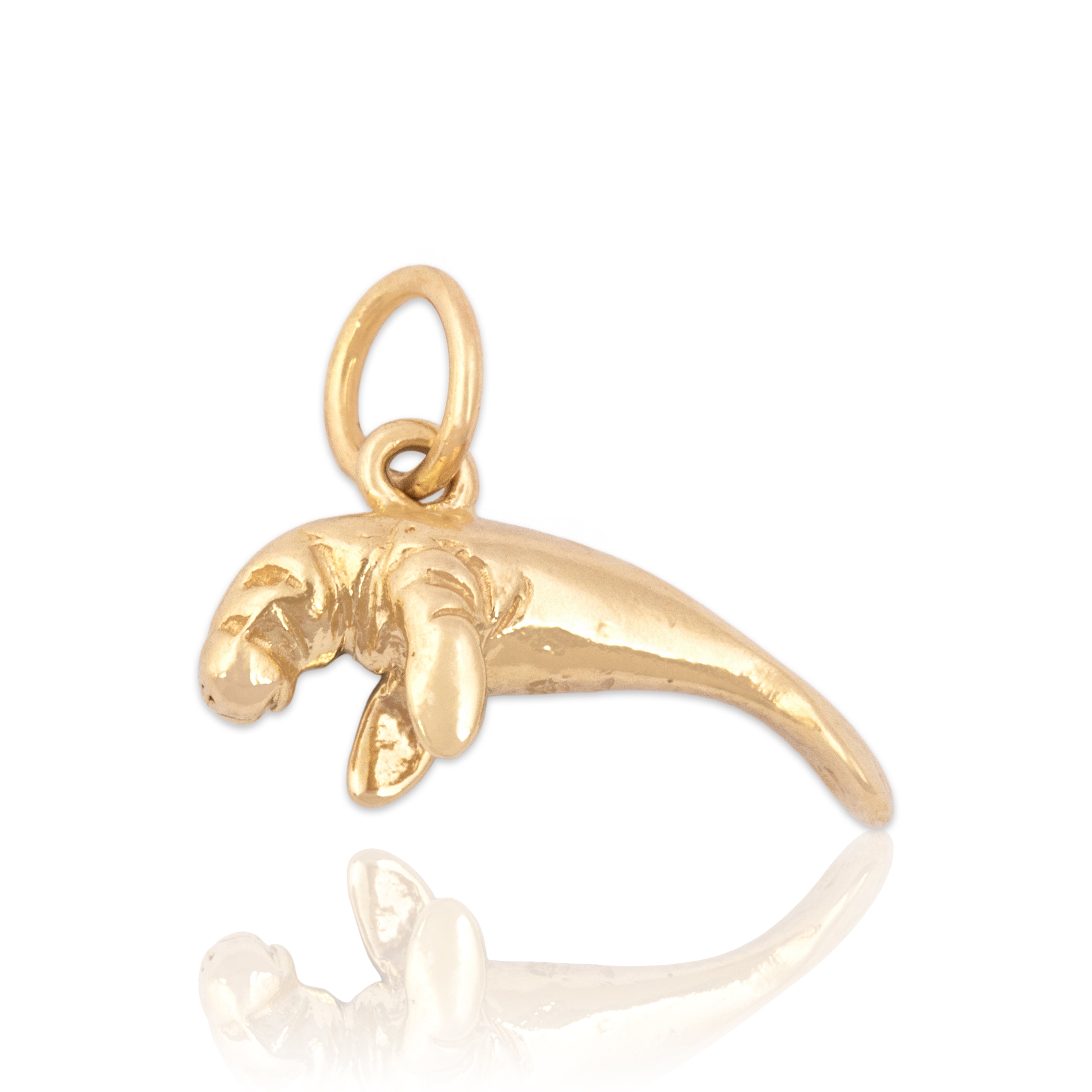 Vintage Small 14k Yellow Gold Cute Baby Manatee Charm / Pendant - Close-up view