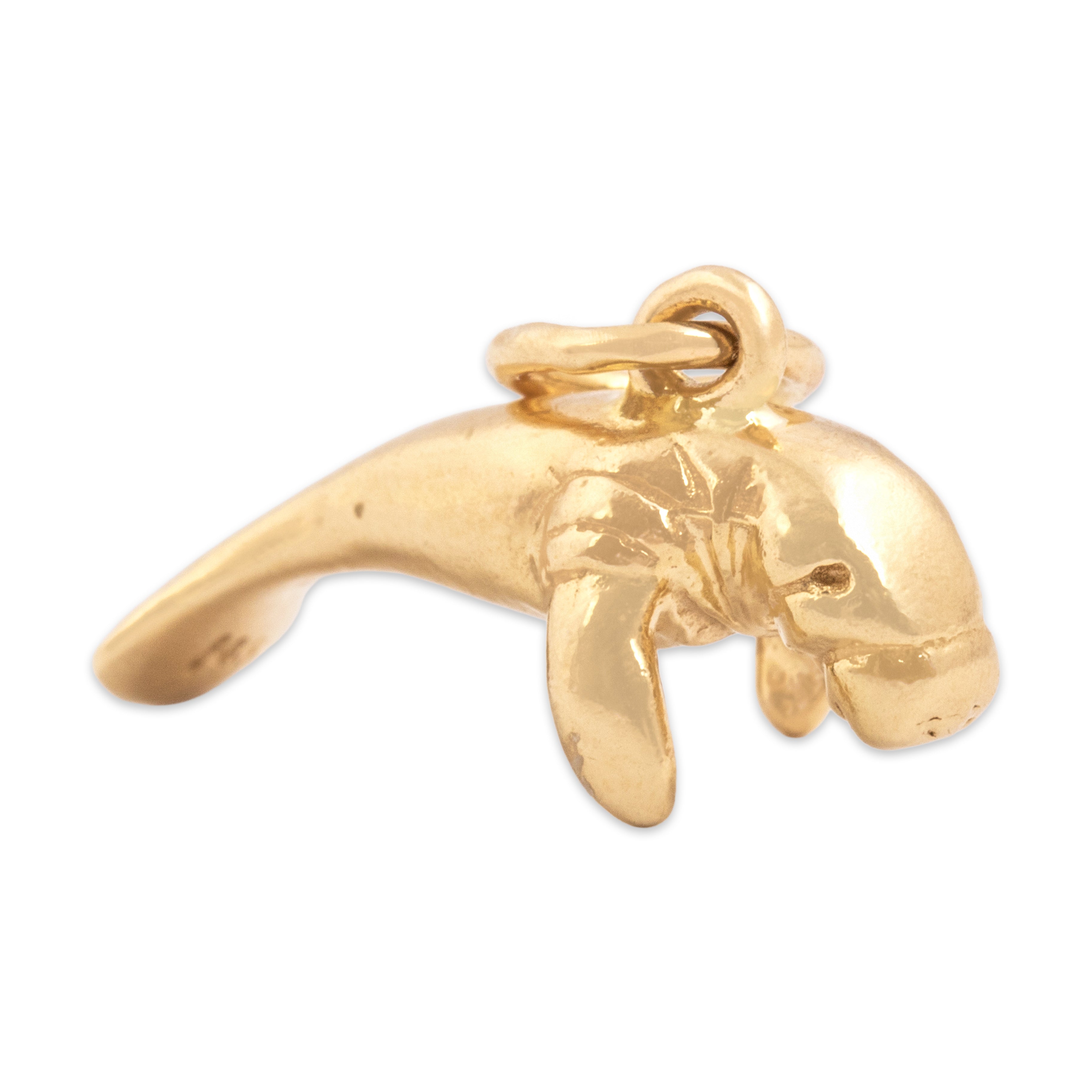 Vintage Small 14k Yellow Gold Cute Baby Manatee Charm / Pendant - Overall view