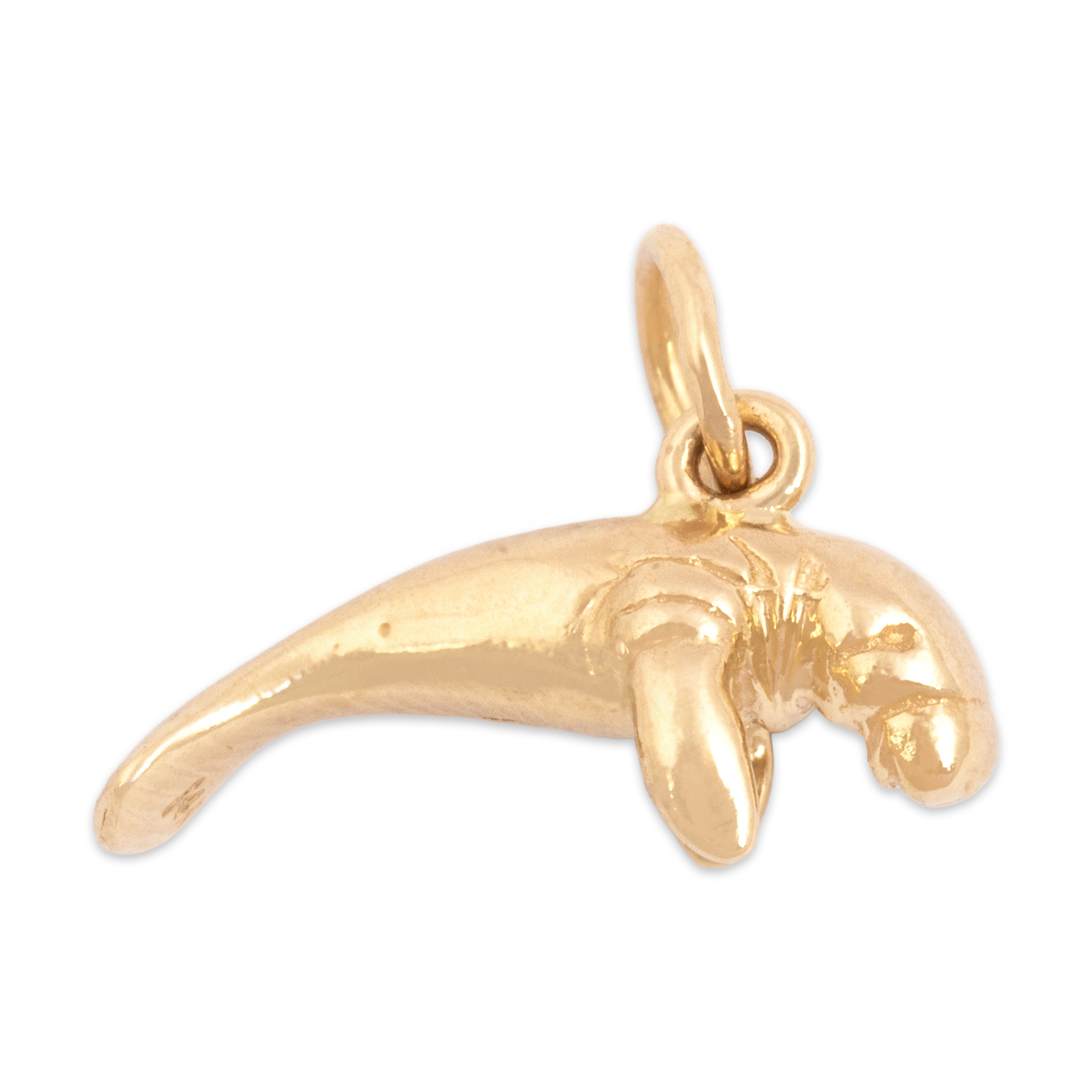 Vintage Small 14k Yellow Gold Cute Baby Manatee Charm / Pendant - Overall view