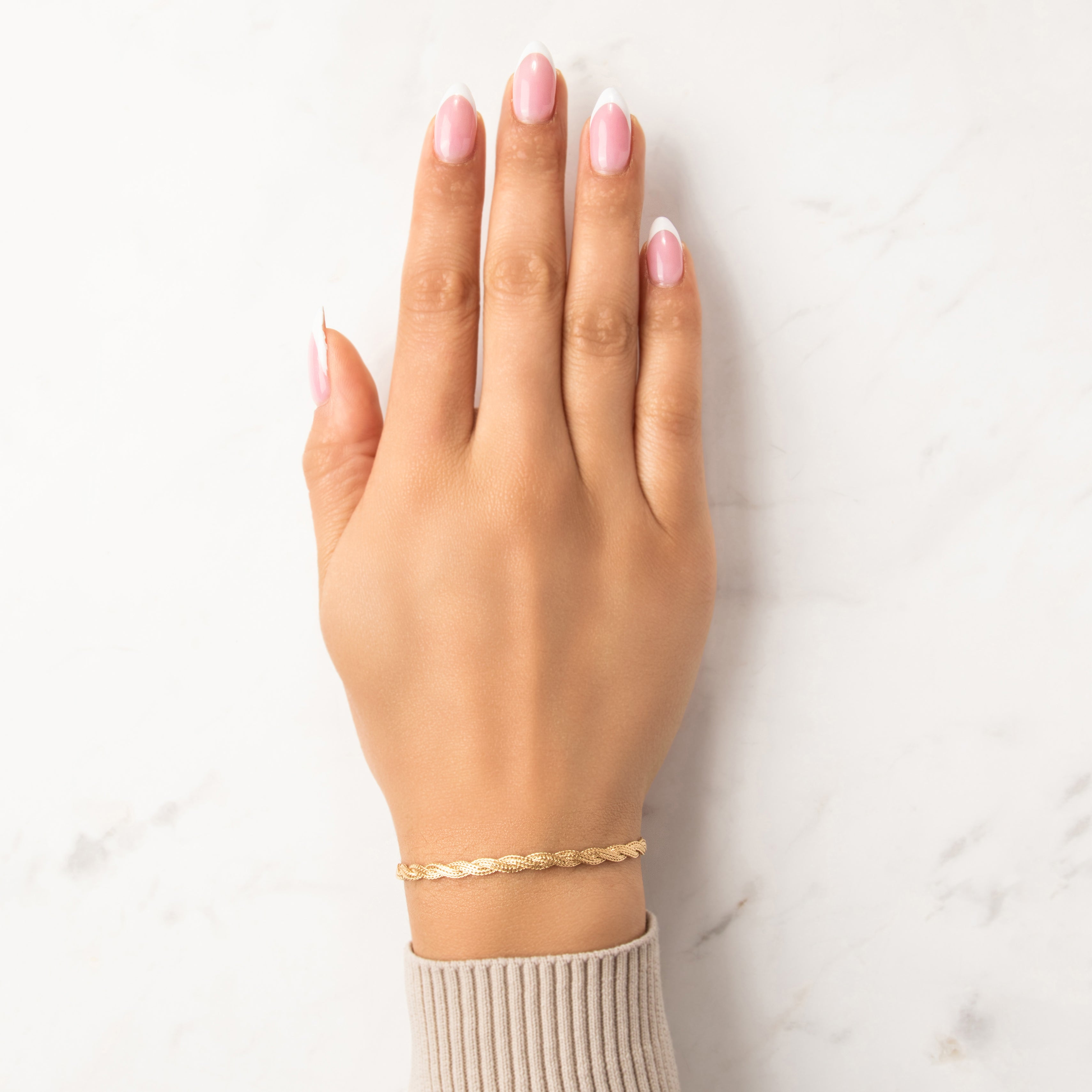 Estate 14k Yellow Gold Textured Woven Bracelet - On model view