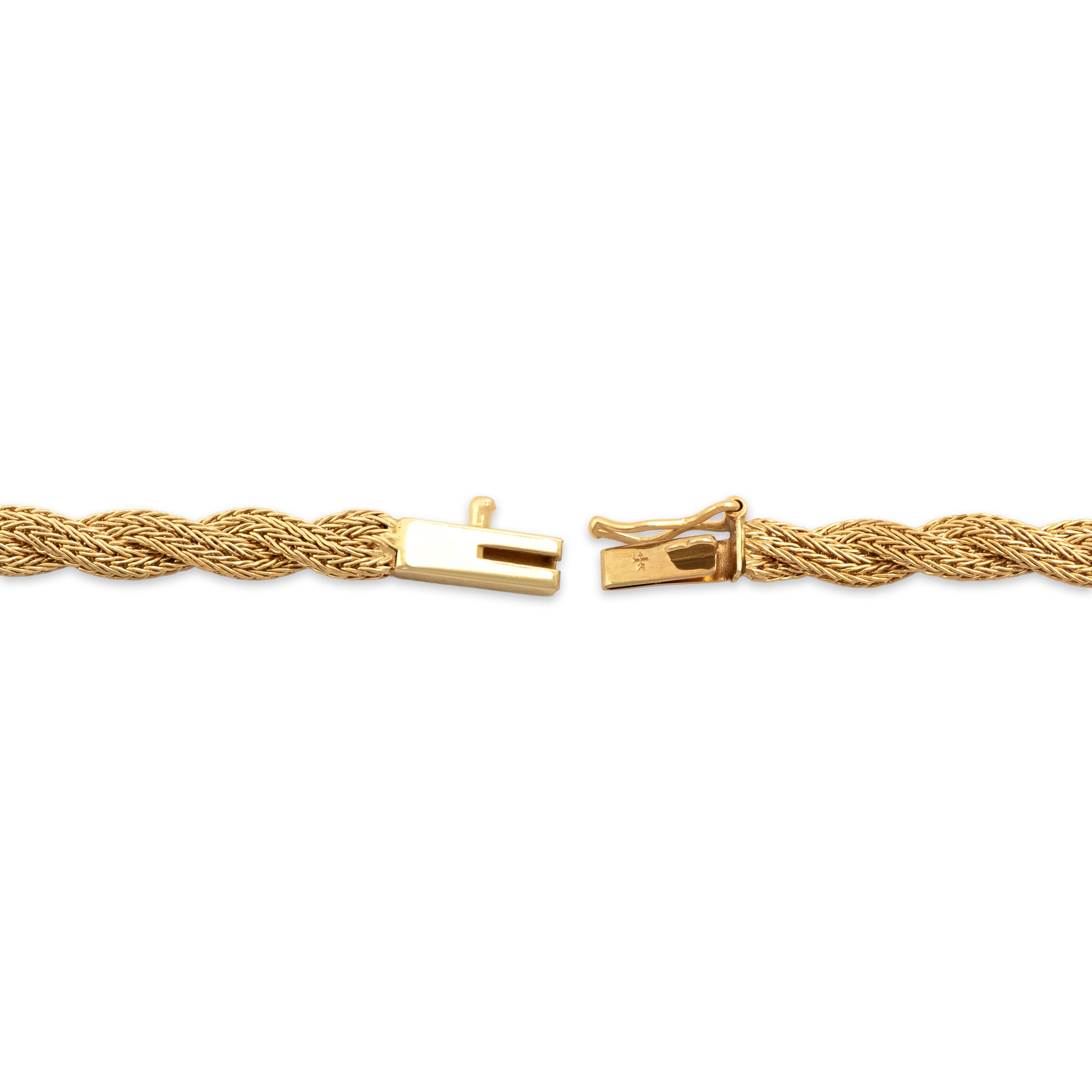Estate 14k Yellow Gold Textured Woven Bracelet - clasp view
