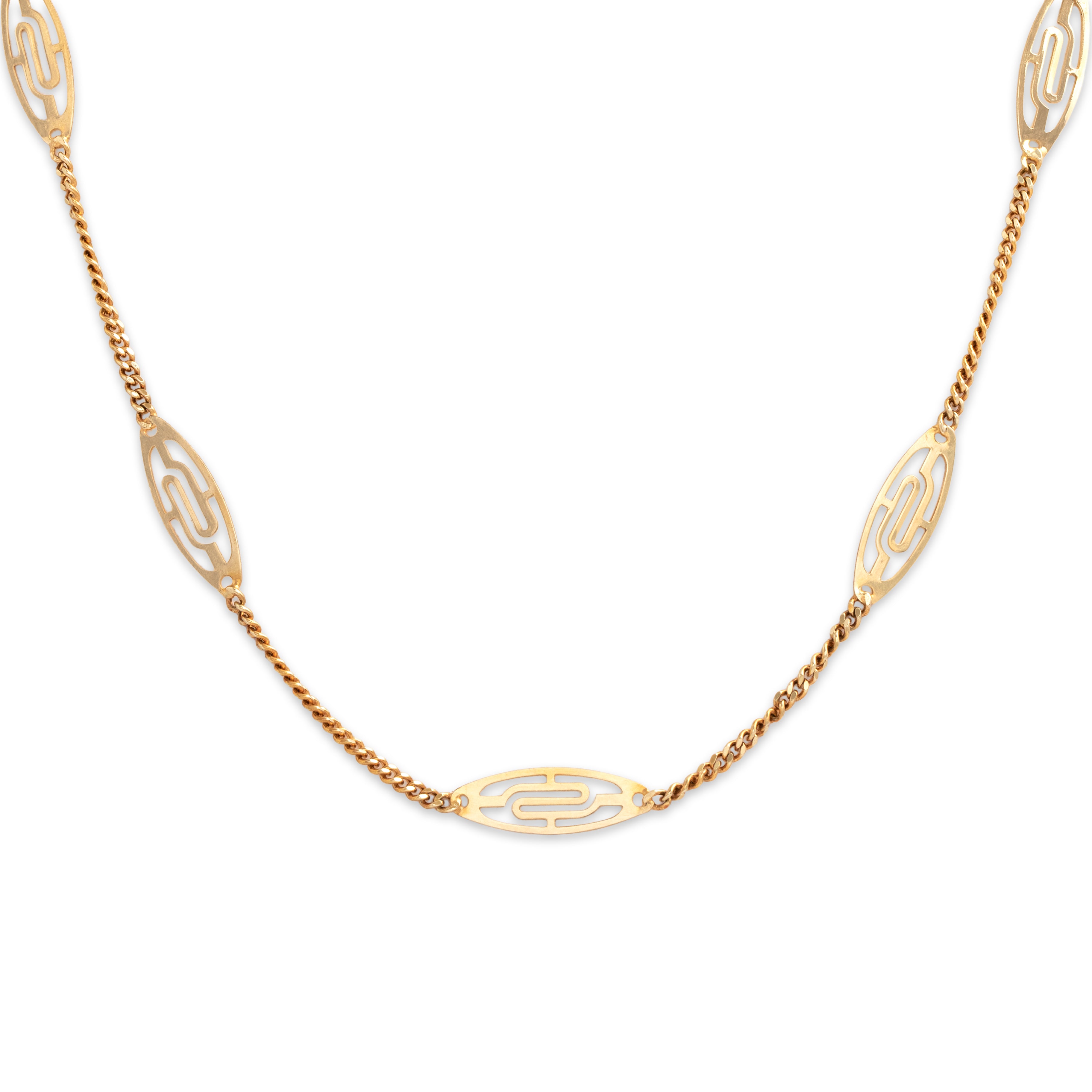 Vintage Italian 14k Yellow Gold Lovely Geometric Open Station Link Necklace - Close-up view