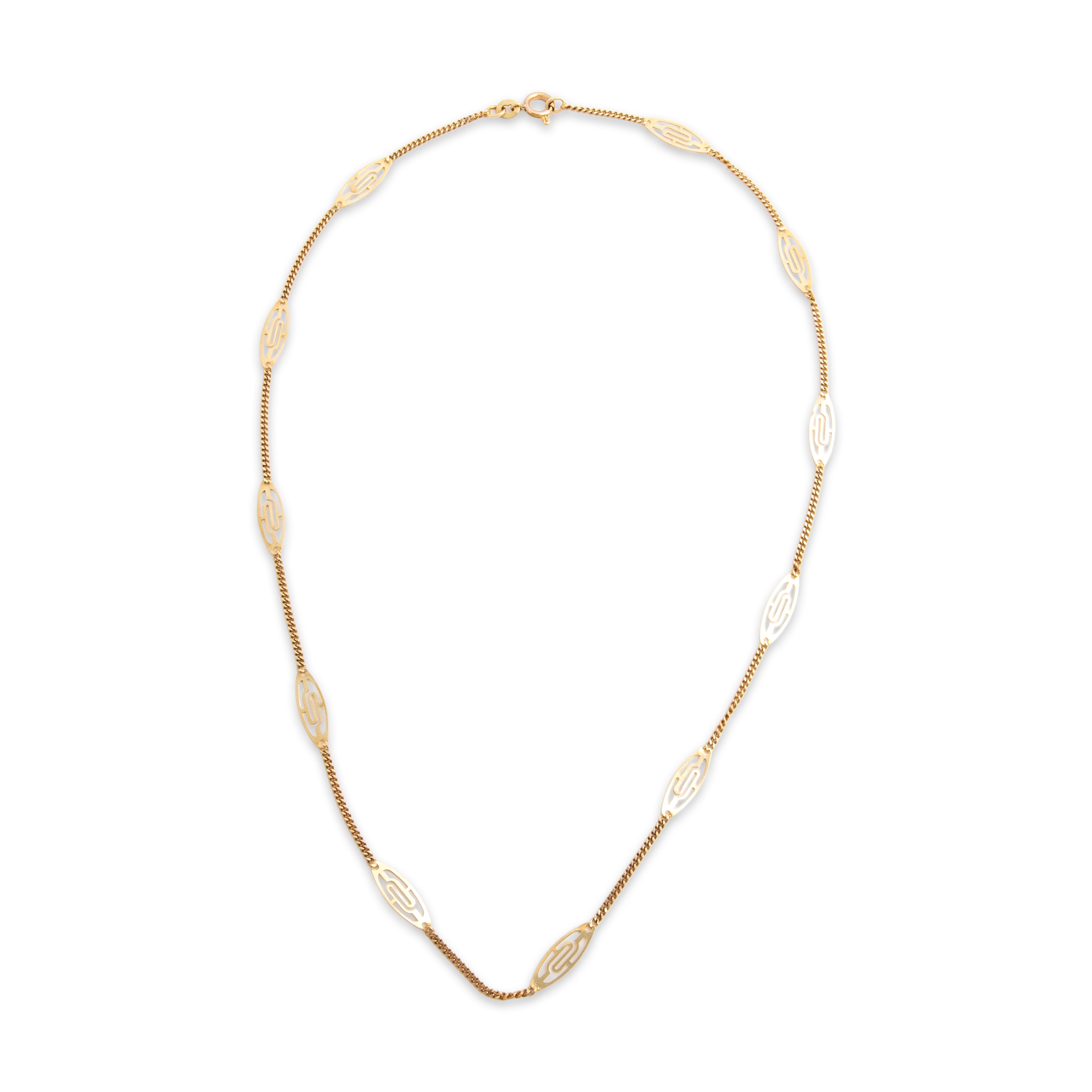 Vintage Italian 14k Yellow Gold Lovely Geometric Open Station Link Necklace - Overall view