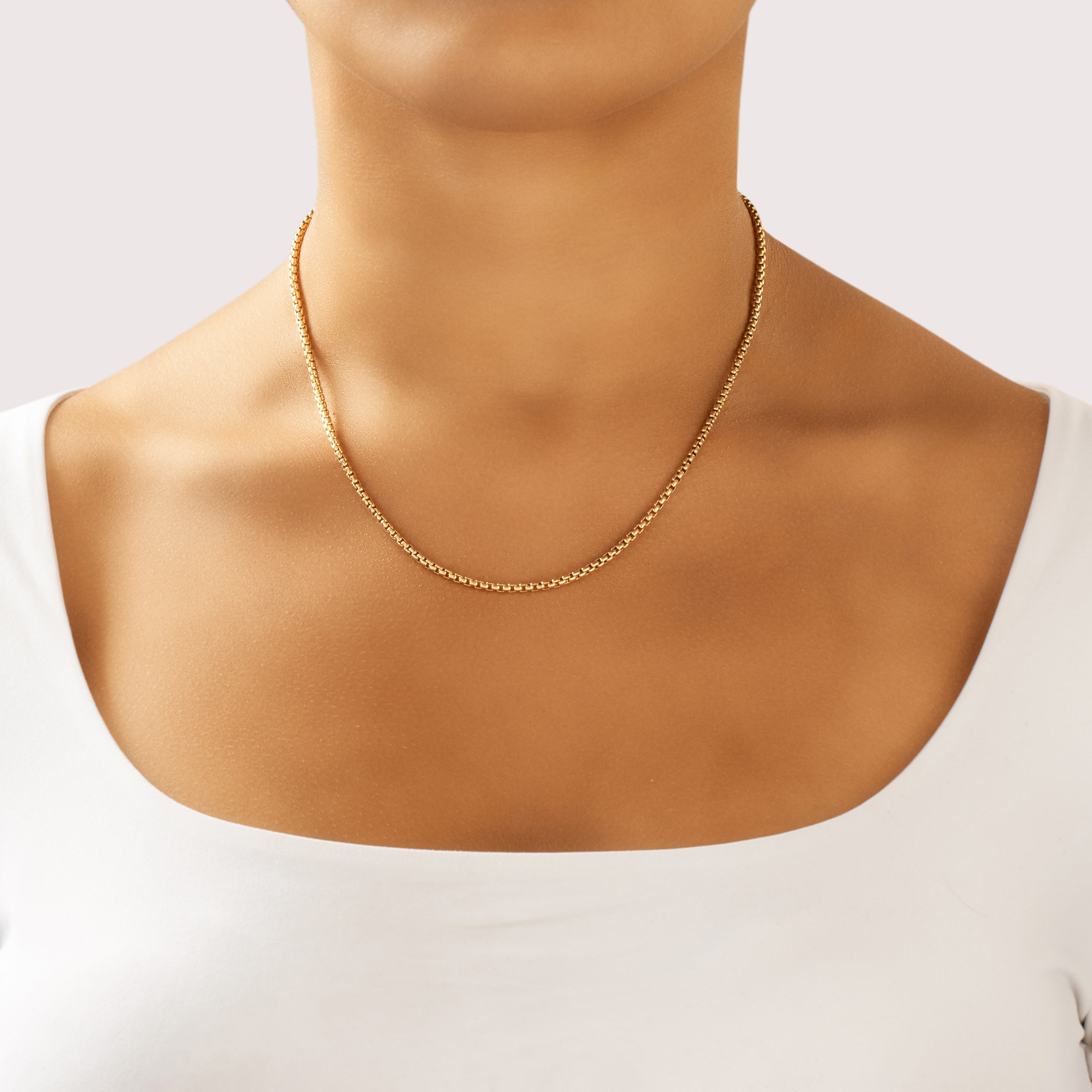 Vintage 14k Yellow Gold Box Link Necklace - On model view